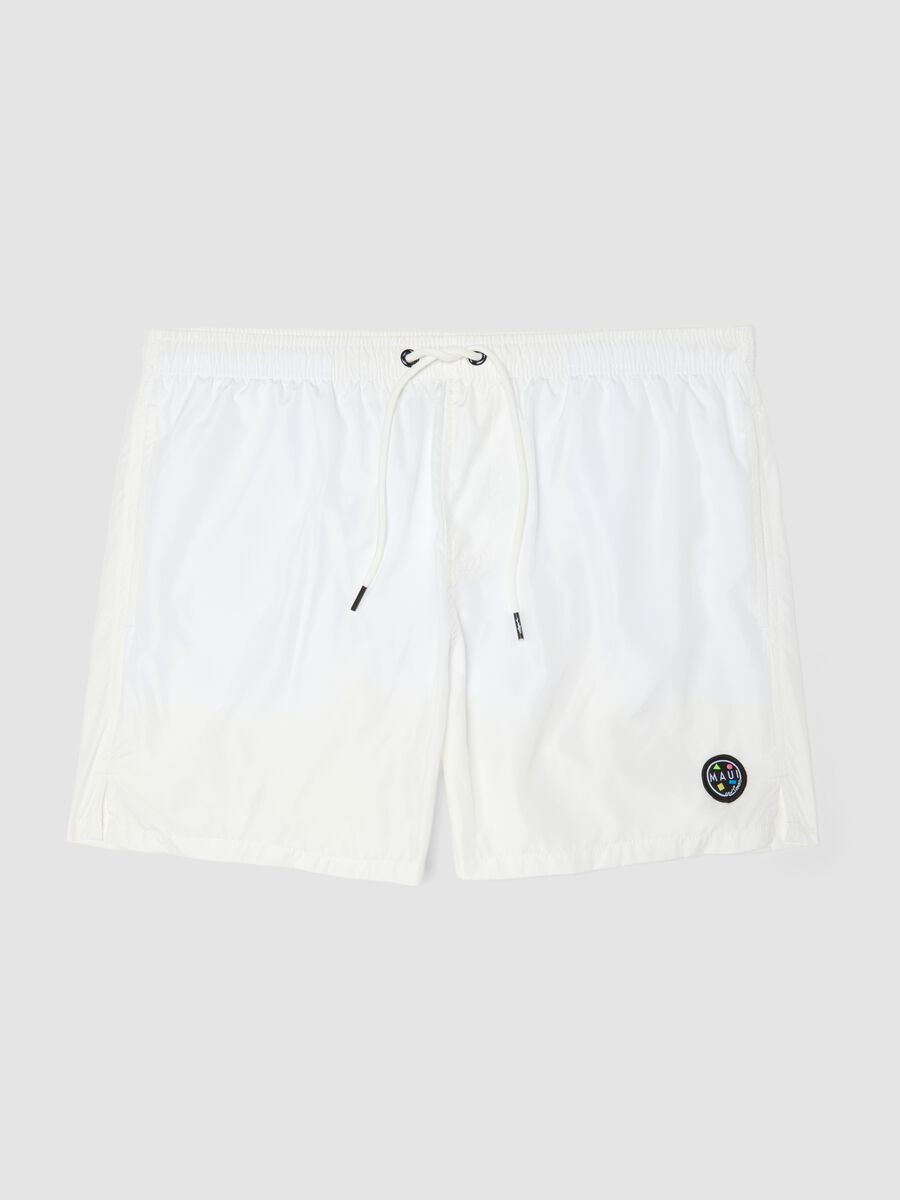 Short de bain blanc &agrave; taille &eacute;lastiqu&eacute;e_0