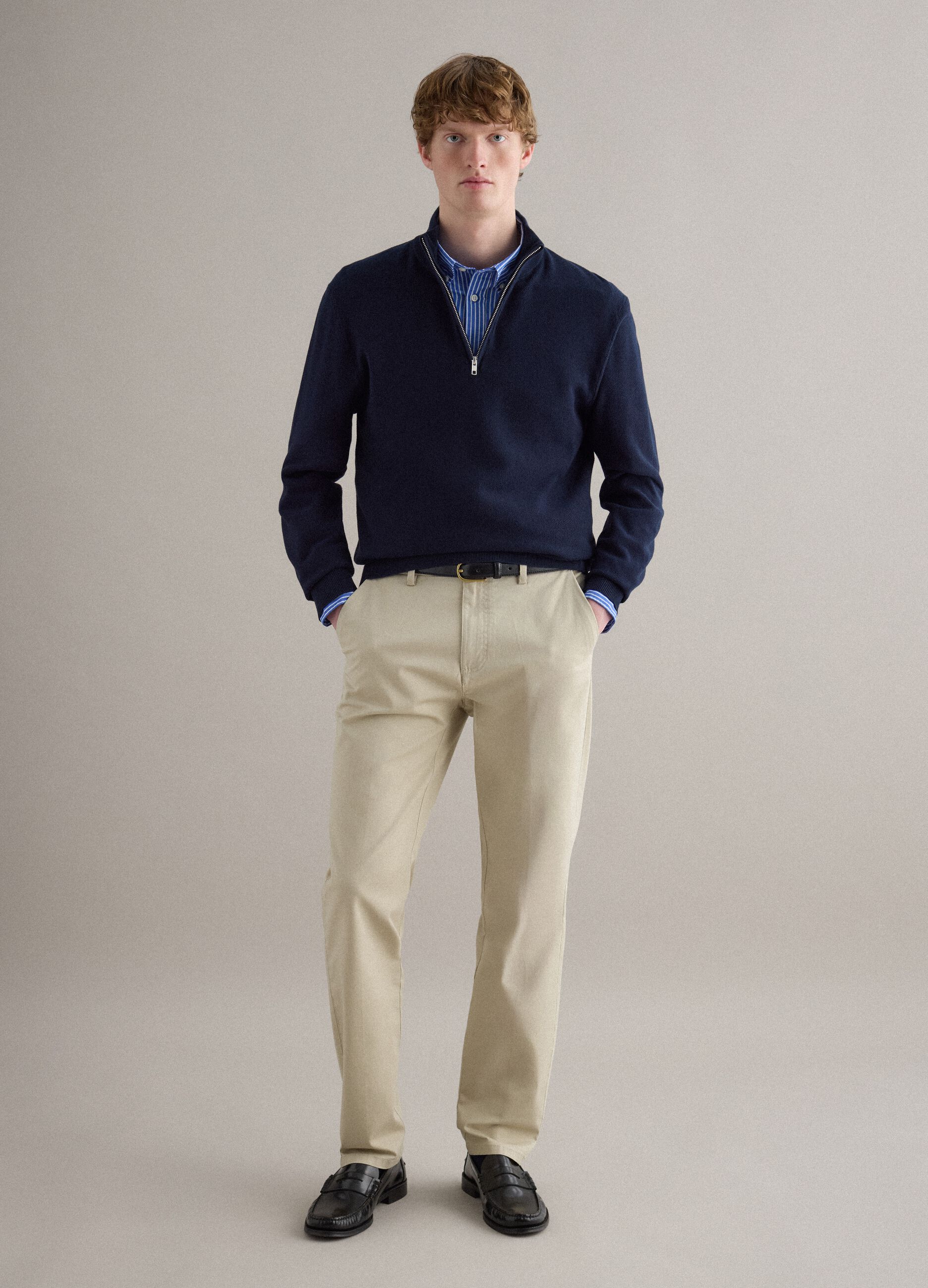 Beige Slim-Fit Chinohose aus Stretch-Baumwolle