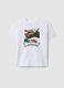 T-shirt blanc en coton pur pour enfant coupe oversize avec impression_0