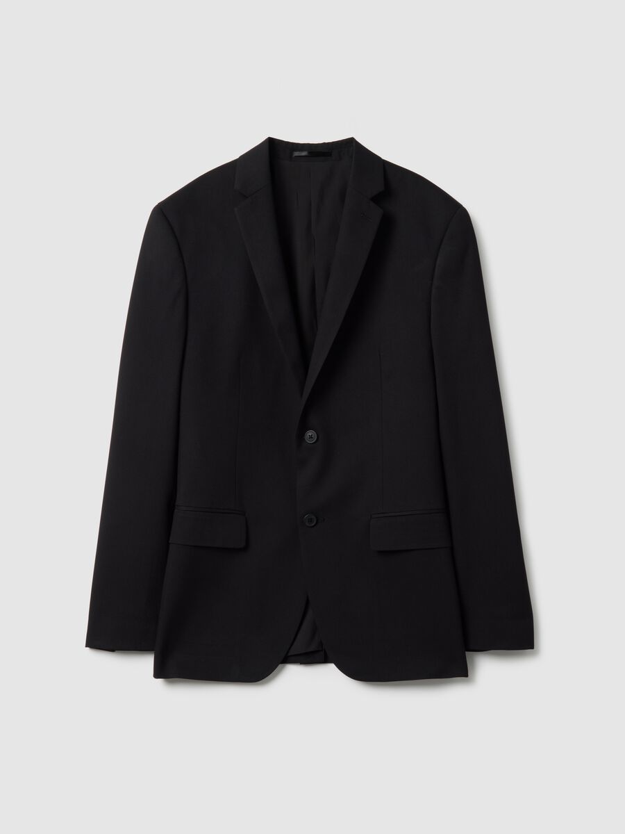 Black single-breasted slim fit blazer_0