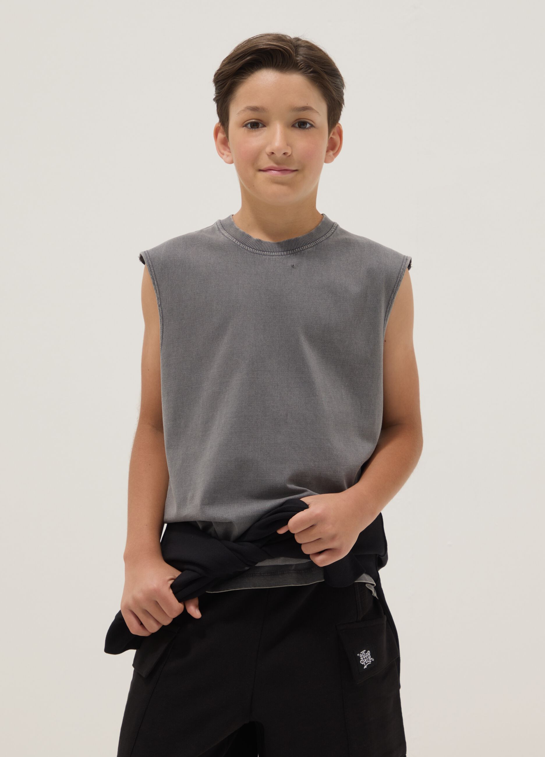 Grey pure cotton vest top