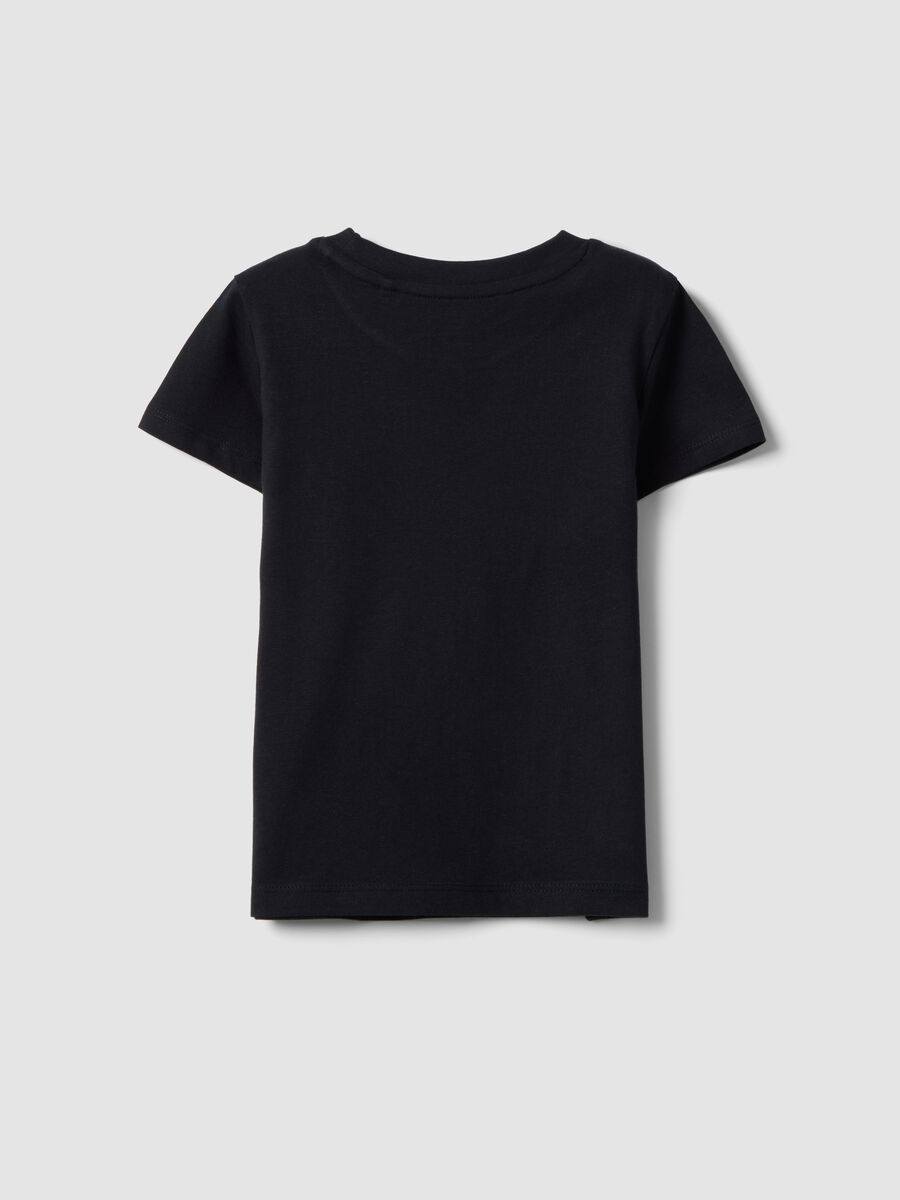 Girls' Regular Fit Black Pure Cotton T-Shirt with Stars_1