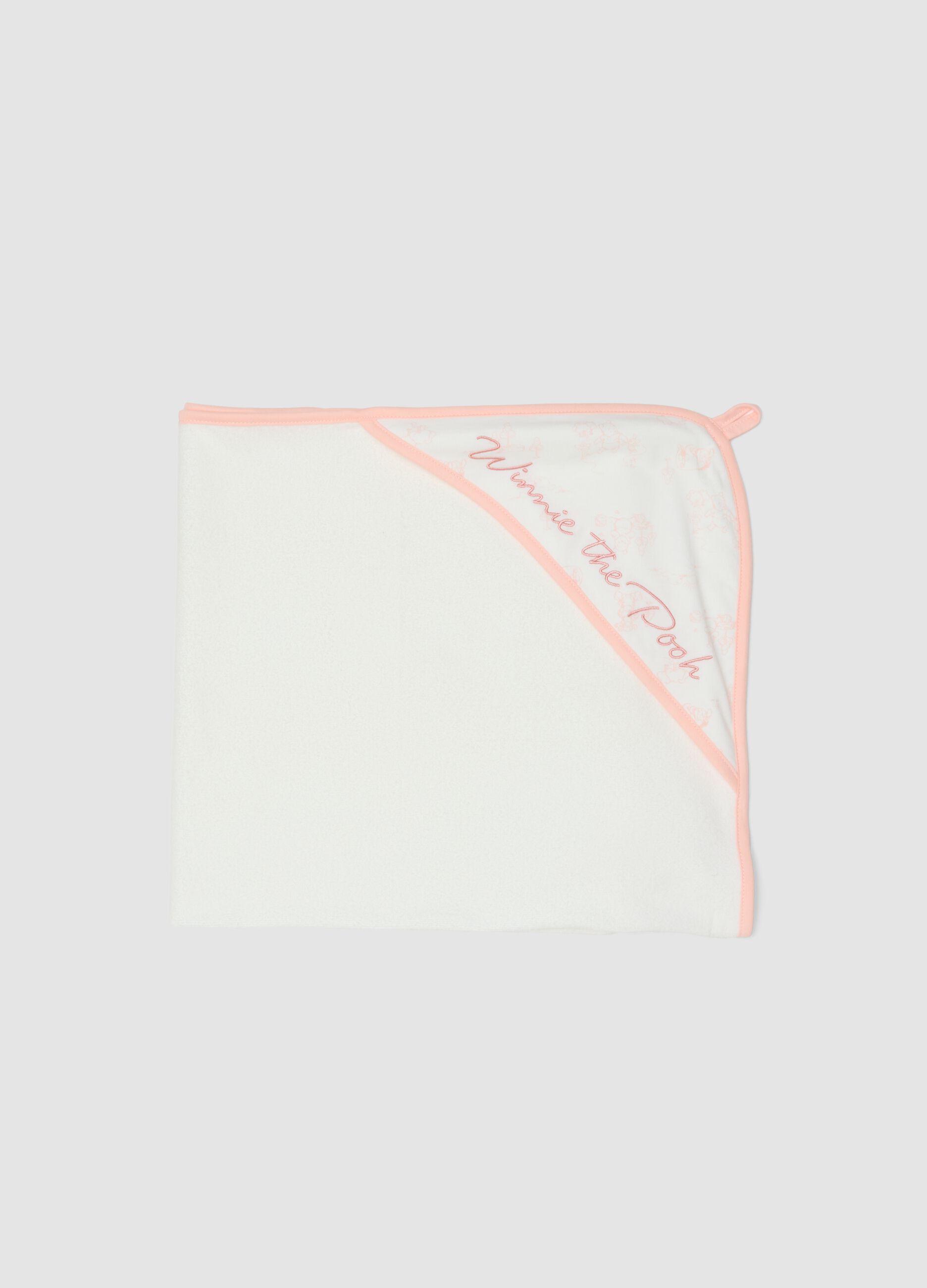 White organic cotton-blend baby girls&rsquo; bathrobe with Winnie-the-Pooh