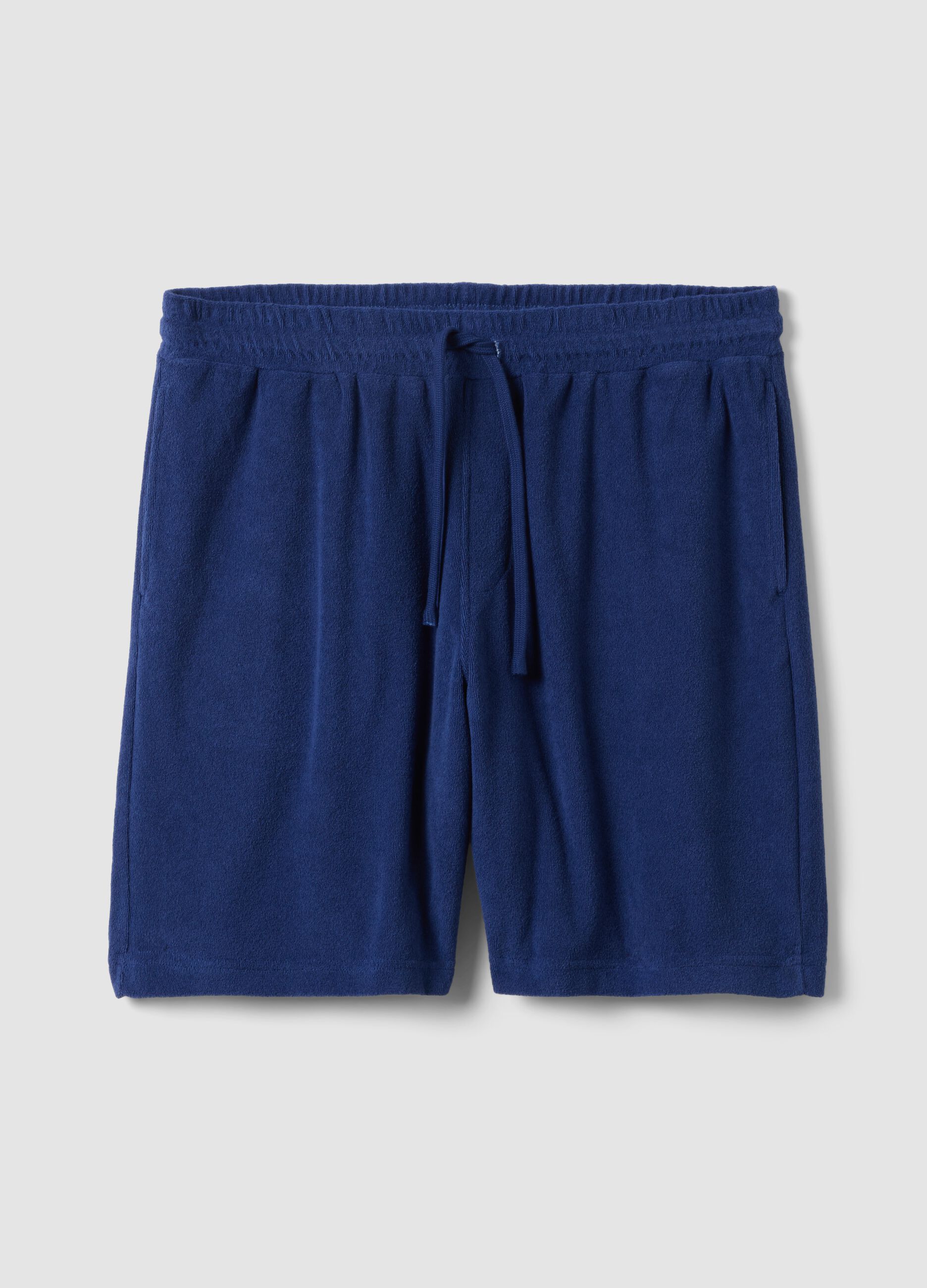 Blue cotton-blend bermuda shorts with elasticated waist