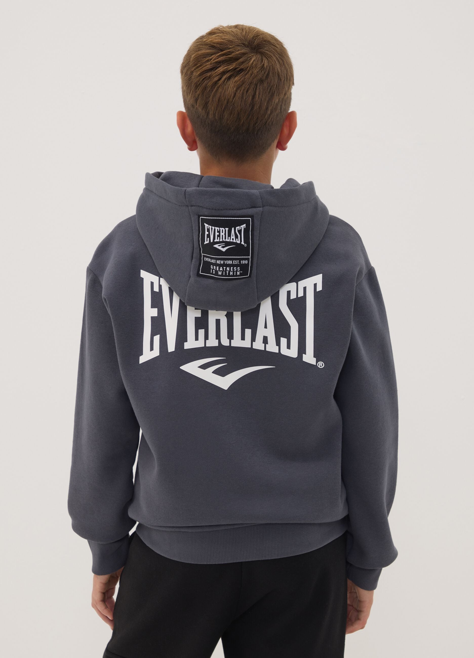 Grey full-zip cotton-blend hooded sweatshirt for boys
