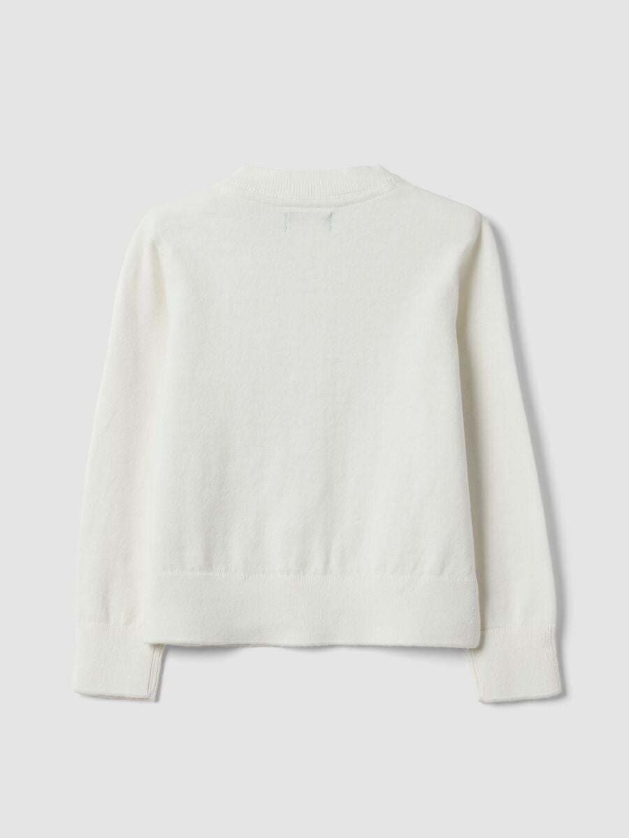 White cotton-blend crew-neck cardigan, regular fit, for girls_1