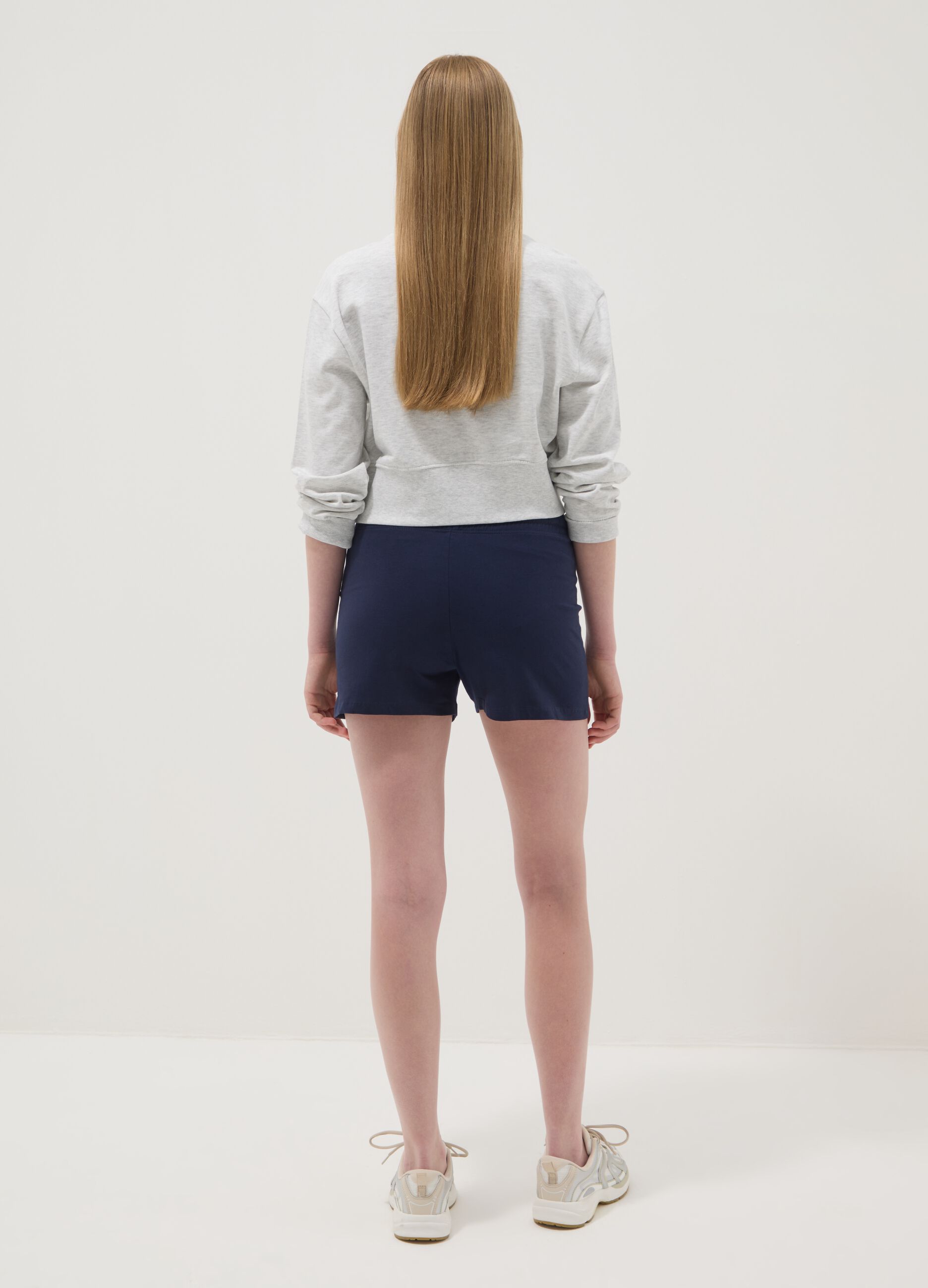 Girls&rsquo; blue pure cotton shorts with elasticated waistband