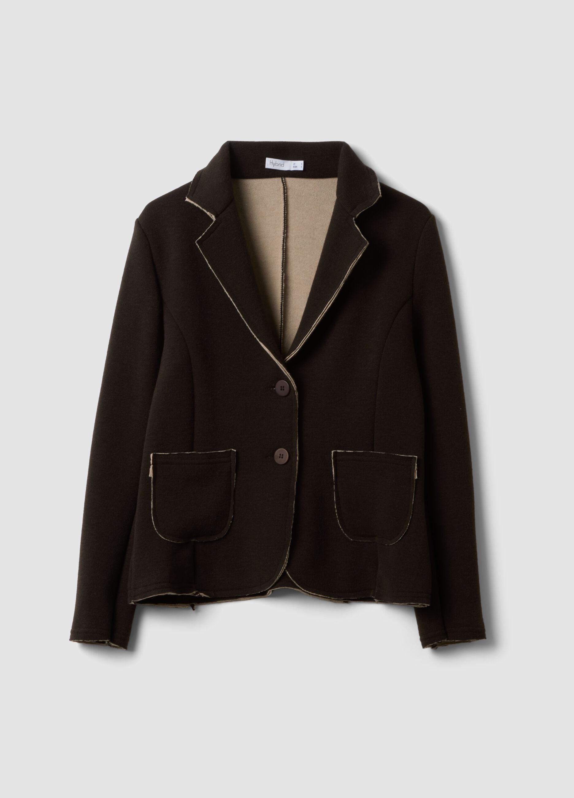 Dark brown stretch viscose-blend jacket, regular fit