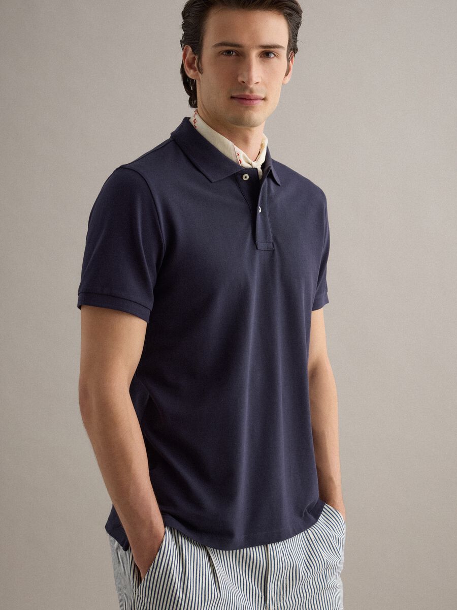 Short sleeve polo in pure blue cotton regular fit_0