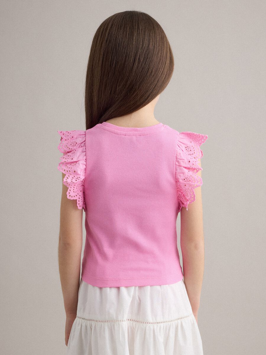 Girls&rsquo; pink stretch cotton vest top with ruffles_1