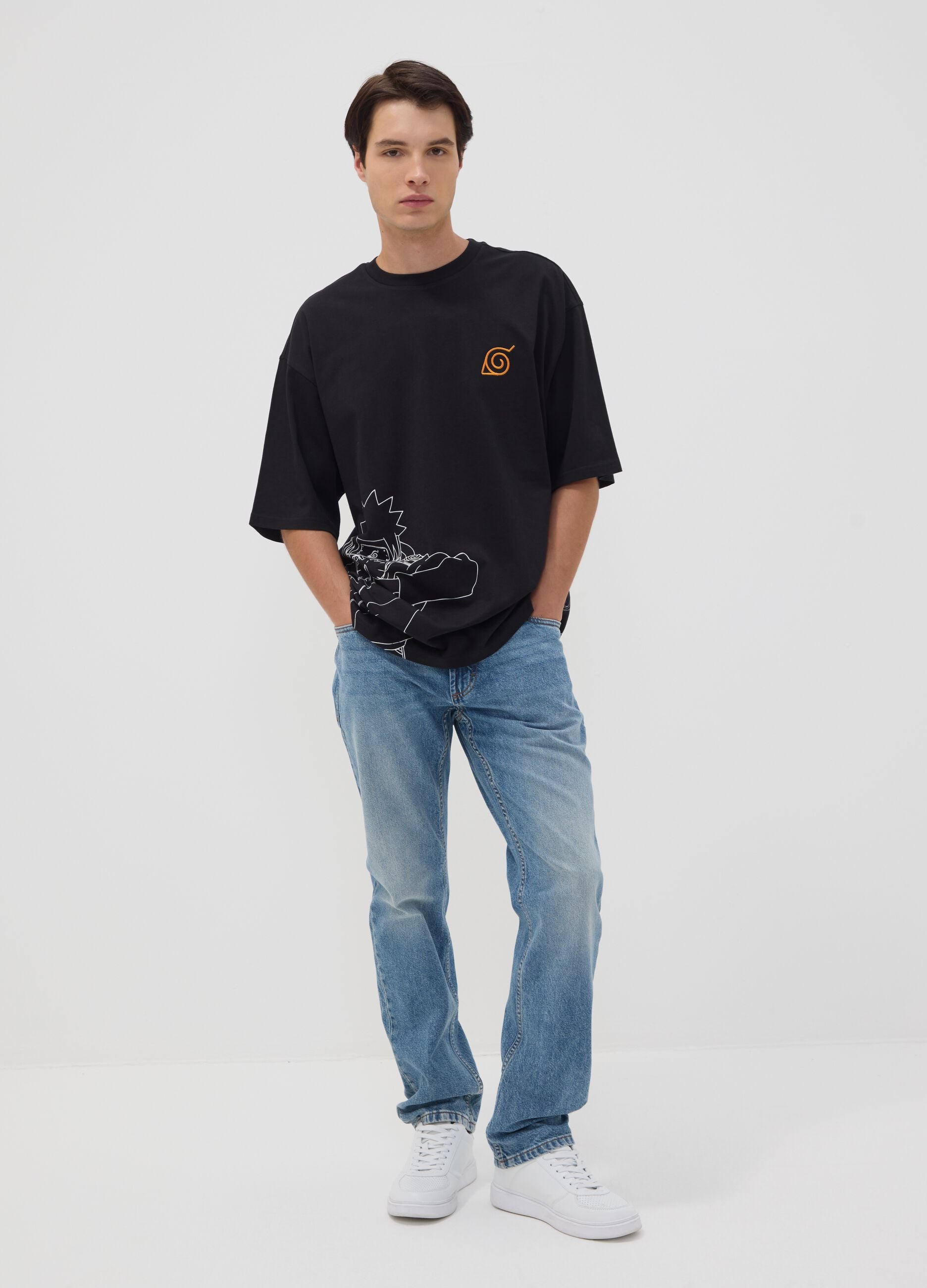 Black 100% Cotton Naruto Print T-Shirt