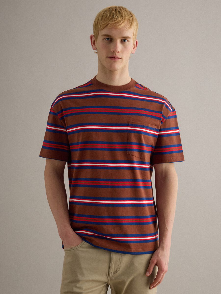 Multicolour striped pure cotton relaxed fit T-shirt_0