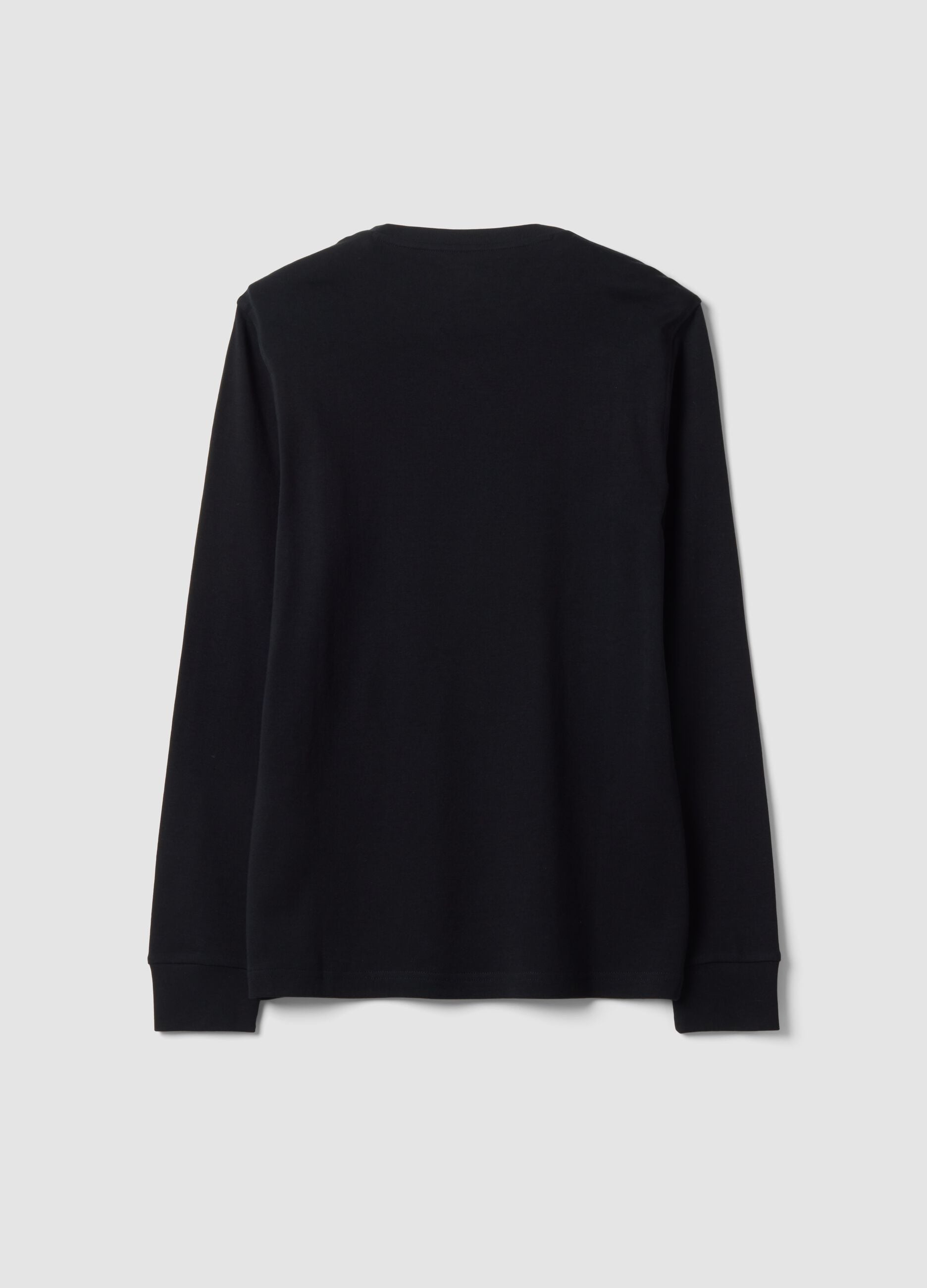 Black pure cotton V-neck T-shirt, regular fit