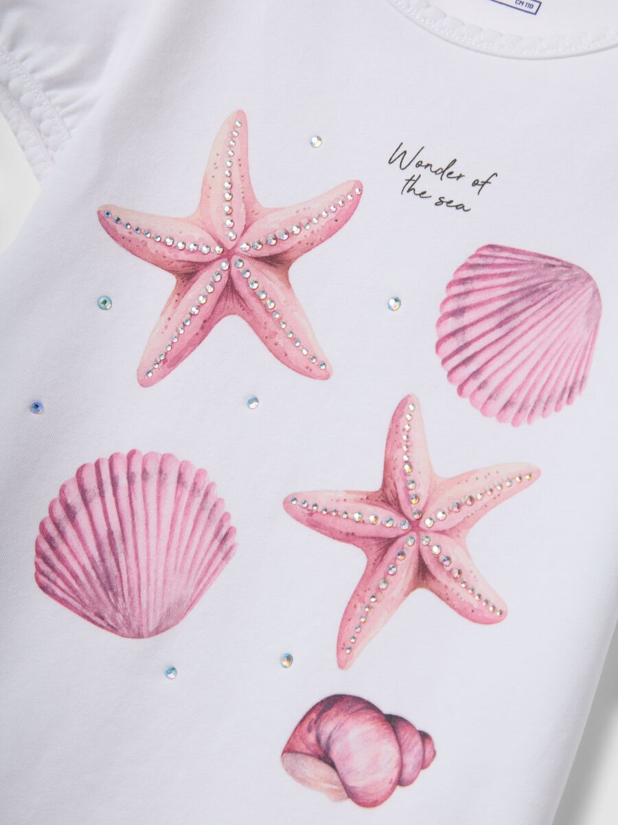 White stretch cotton T-shirt with seaside print_2