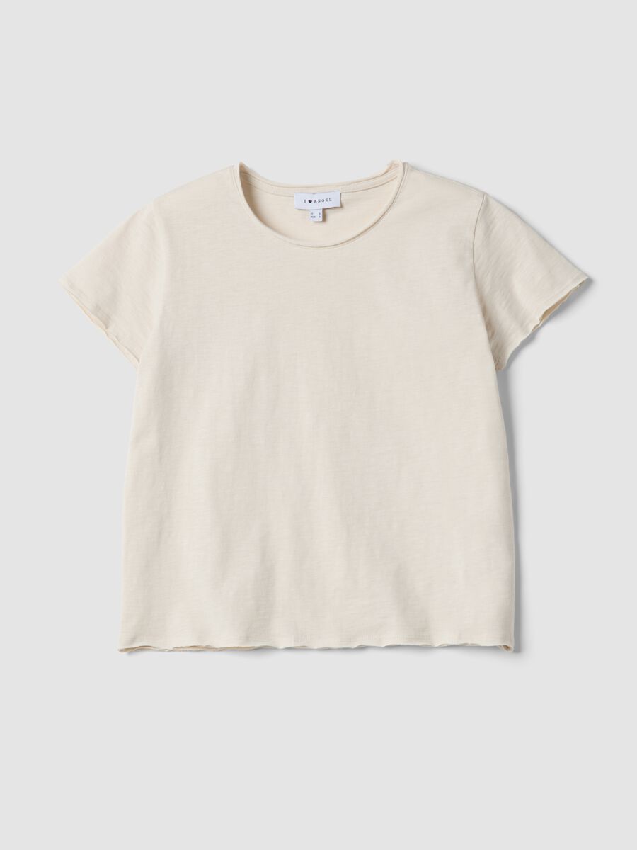 Beiges Kurzarm-T-Shirt aus reiner Baumwolle, Regular Fit_0