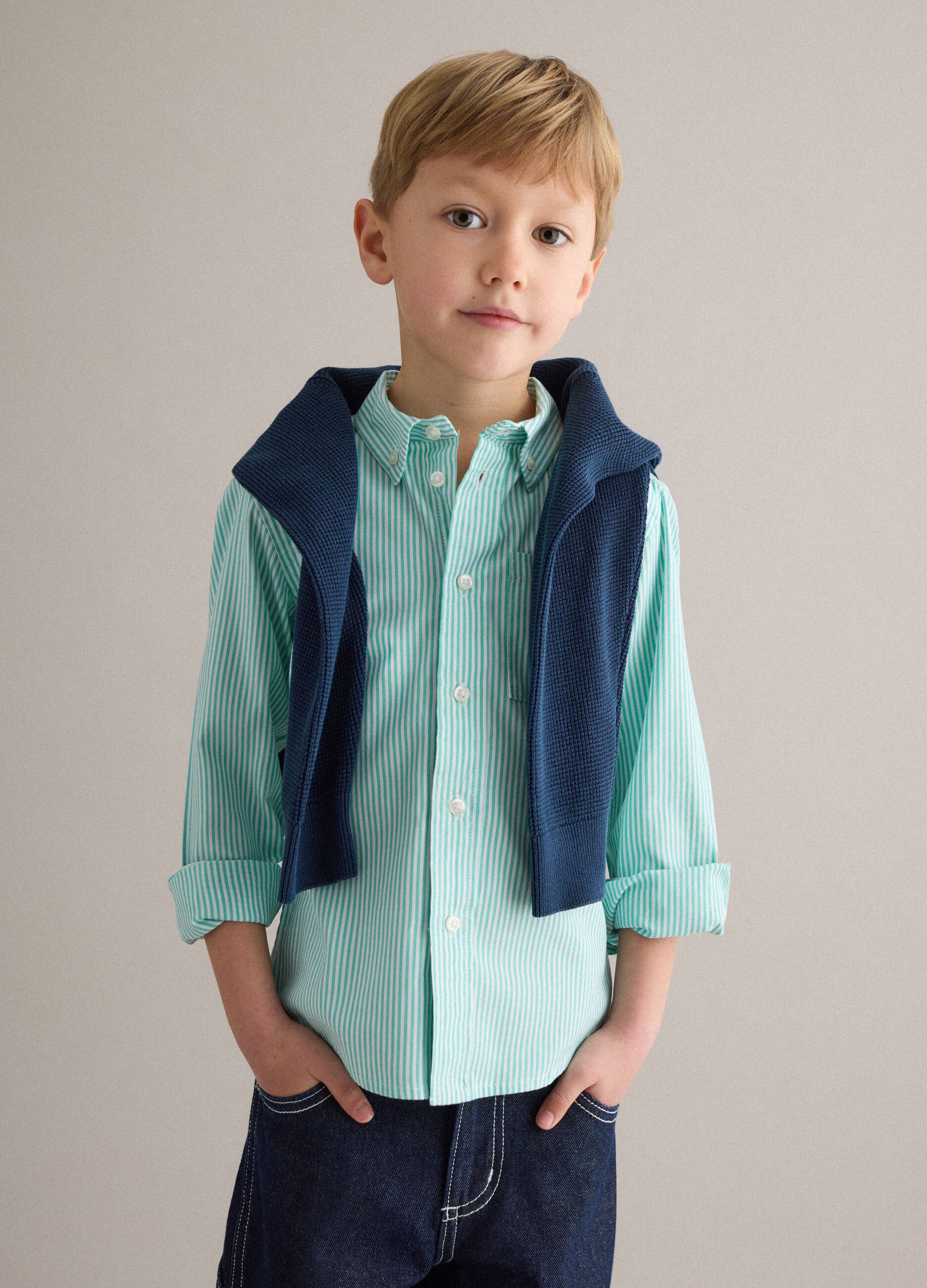 Boy's regular fit multicolour striped pure cotton shirt