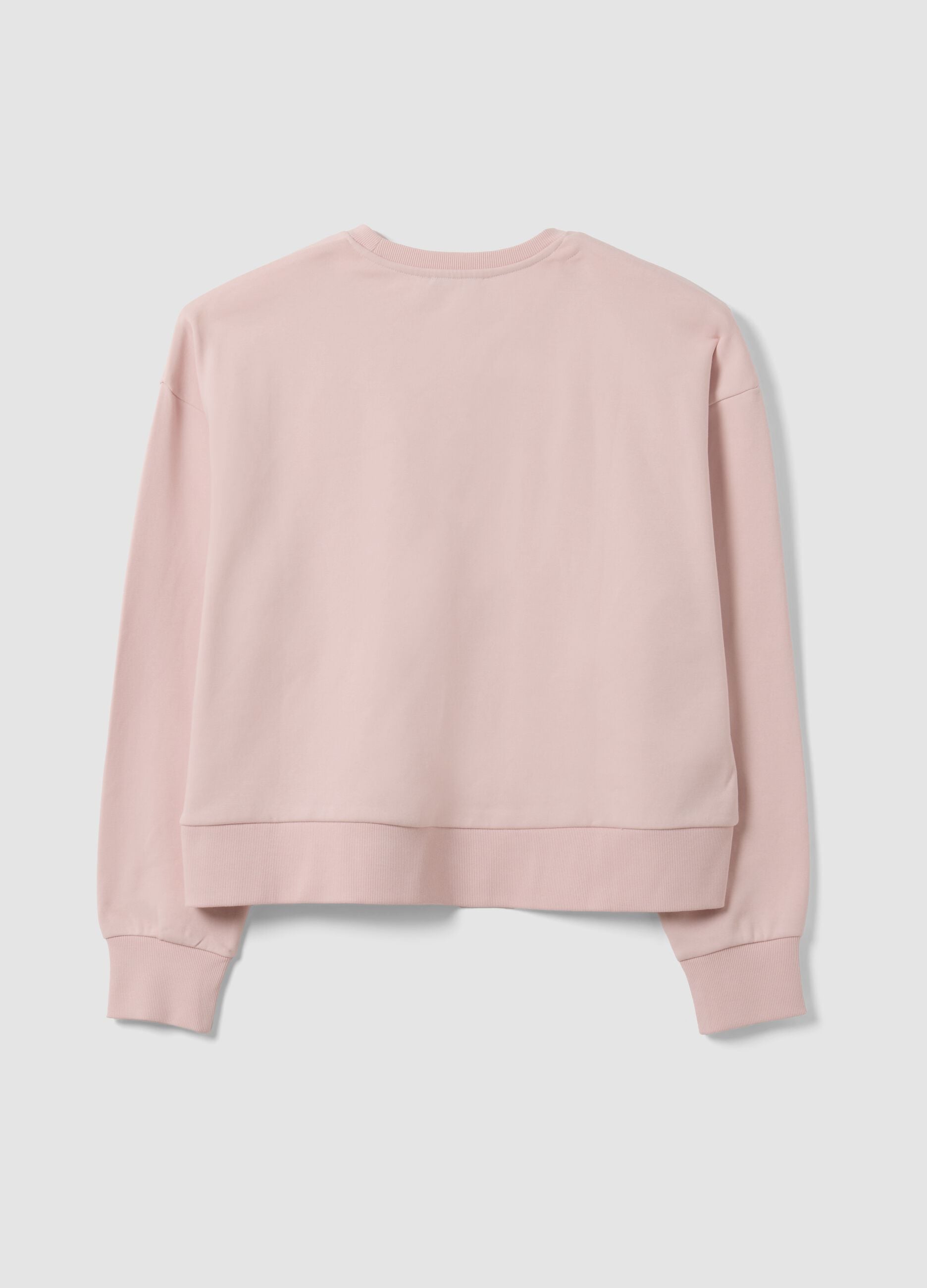Pink cotton-blend crew-neck sweatshirt with embroidered detail