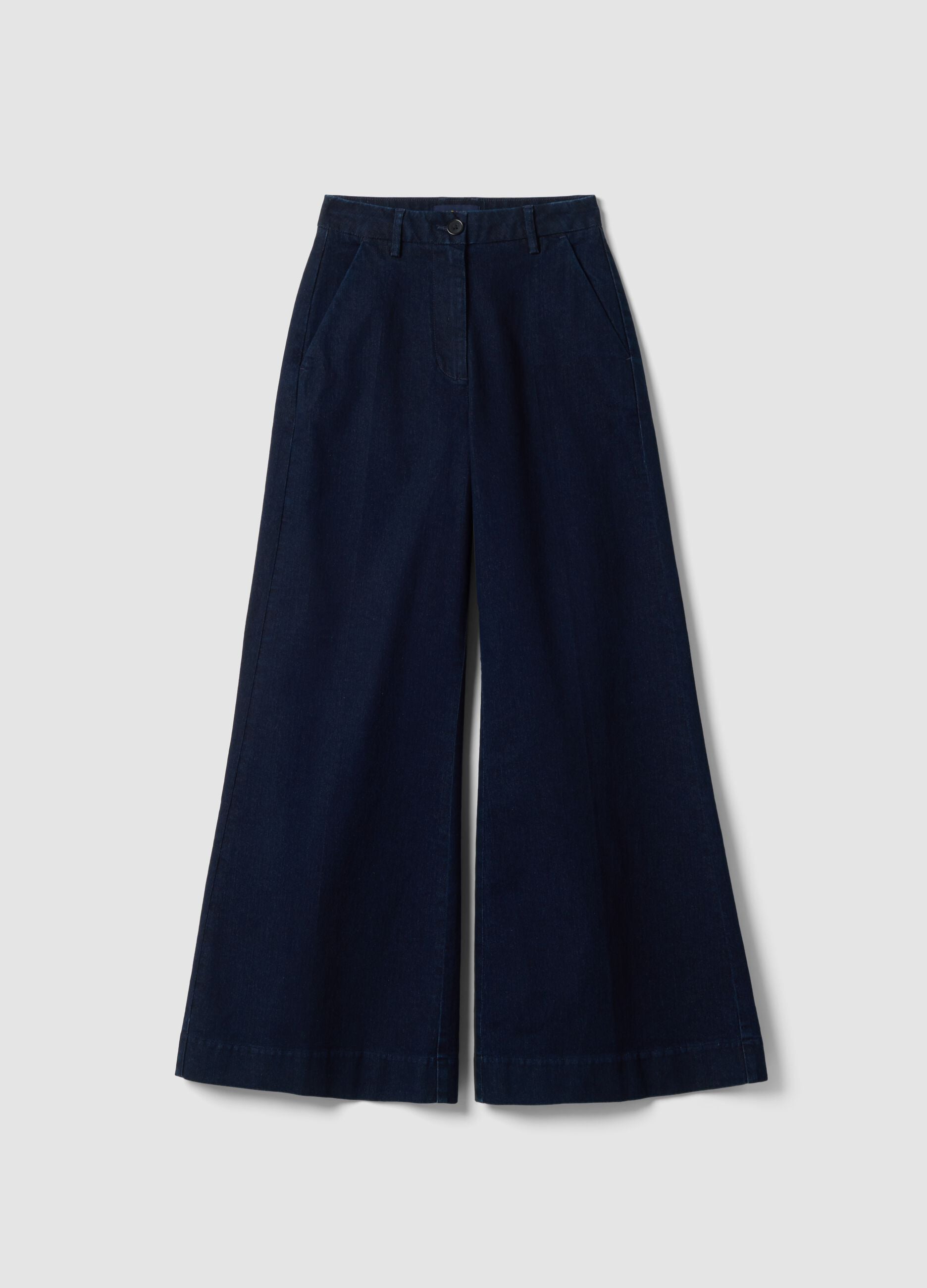 Jeans blu wide leg in cotone elasticizzato