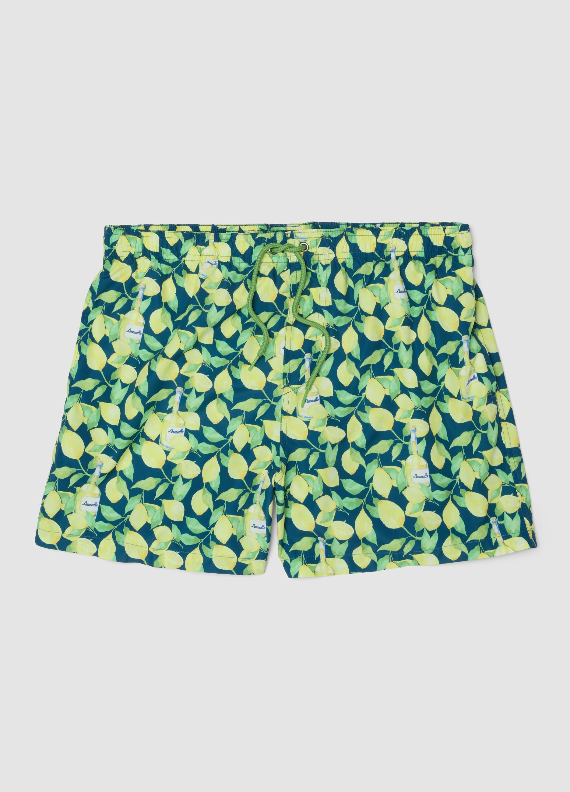 Blaue Boxer-Badeshorts mit Limoncello-Print