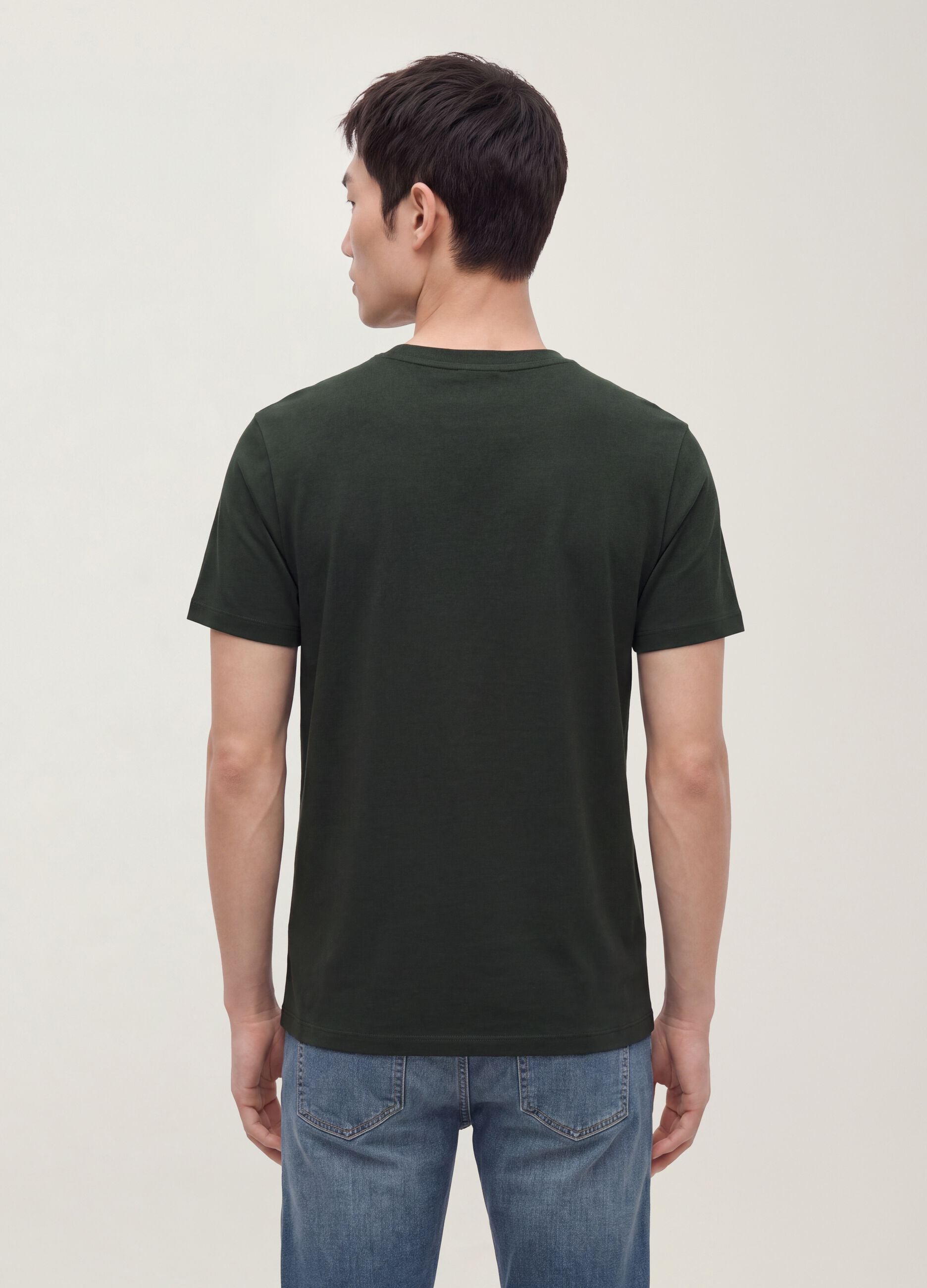 Grey mercerised pure cotton crew-neck T-shirt, regular fit