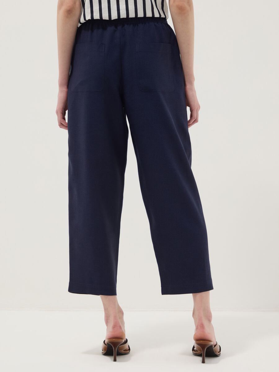 Blue viscose and linen blend straight-leg trousers with drawstring_2