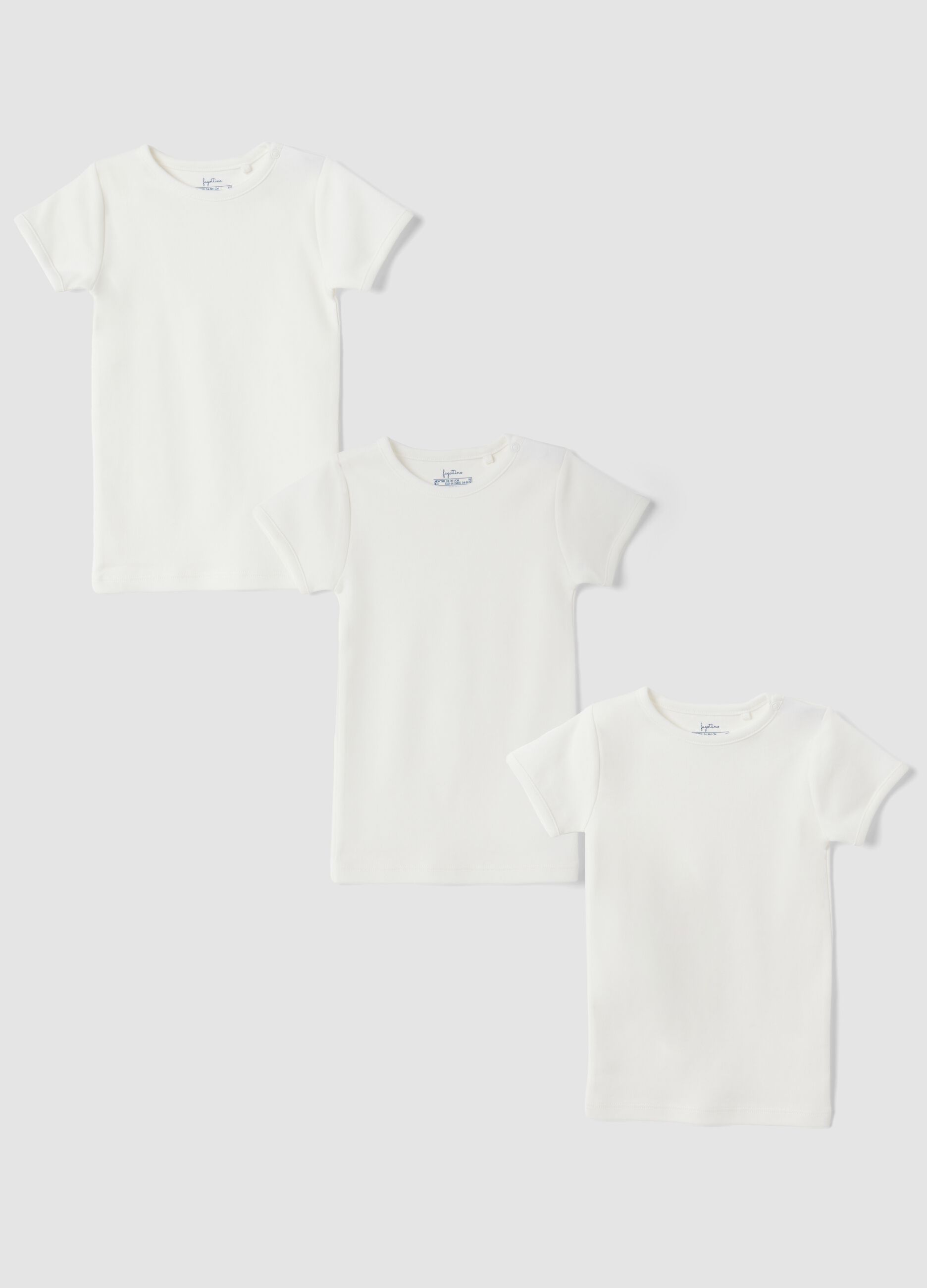 3-pack of white organic cotton baby vests with crew neck