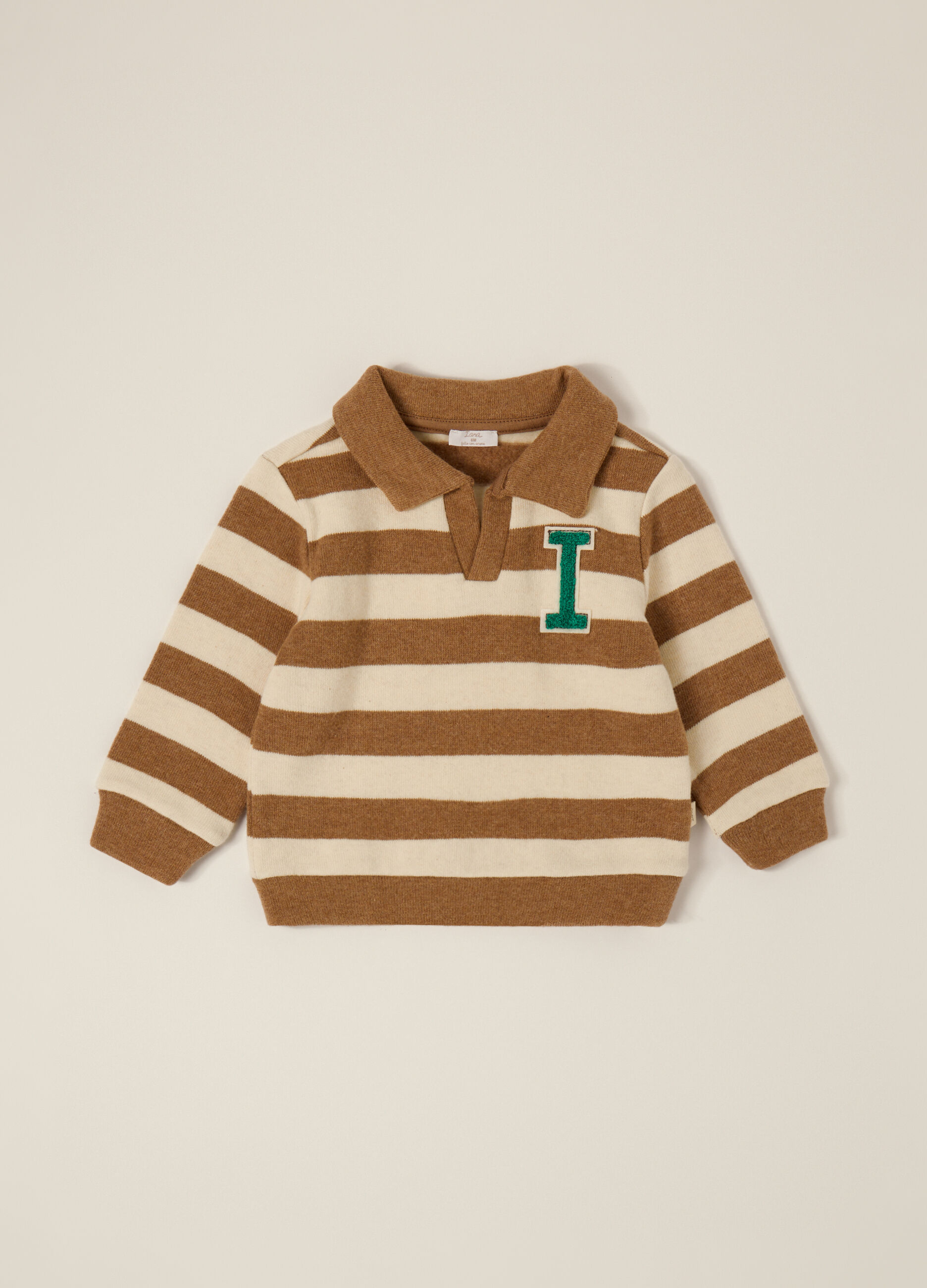 Striped Brown Sweater with Polo Collar