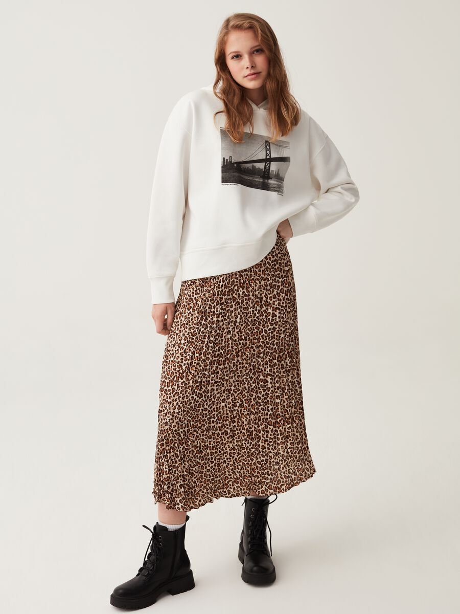 Pleated midi skirt with dappled pattern_0