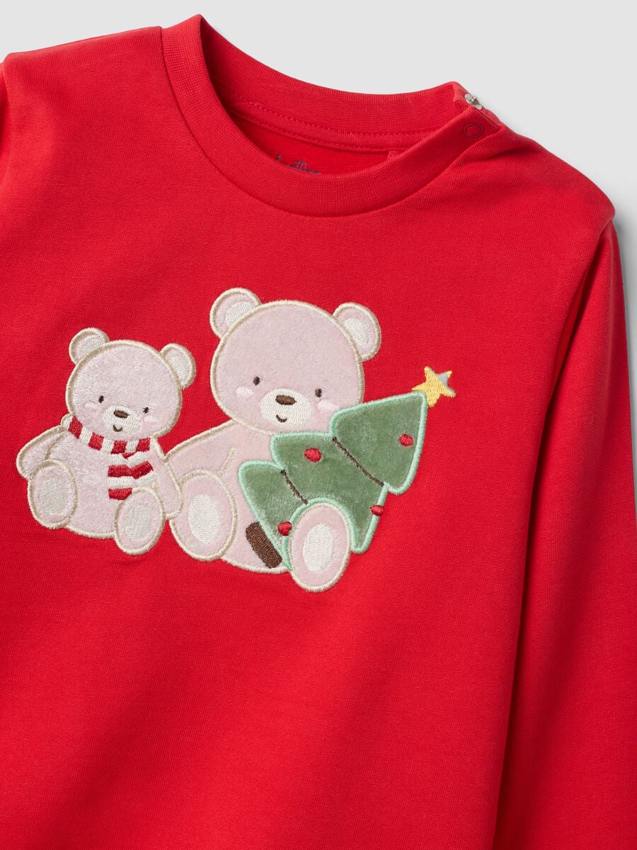 Red crew-neck Christmas pure cotton fleece pyjamas_3