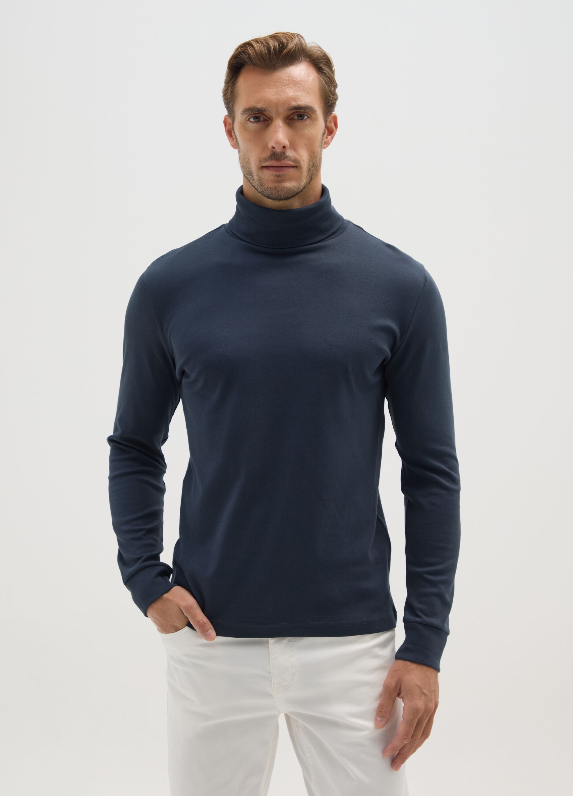 Blue Cotton Turtleneck Jumper
