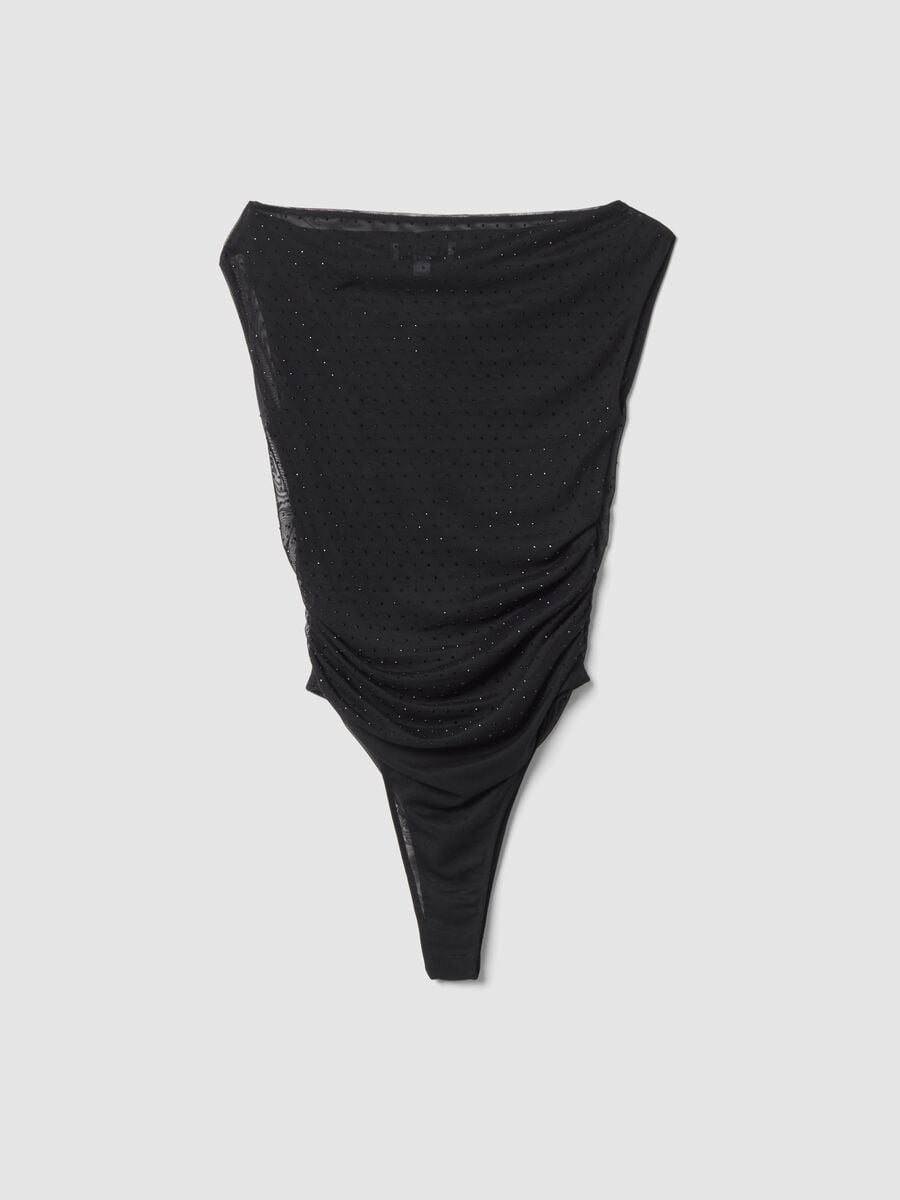 Black stretch-fabric bodysuit with boat neckline_2