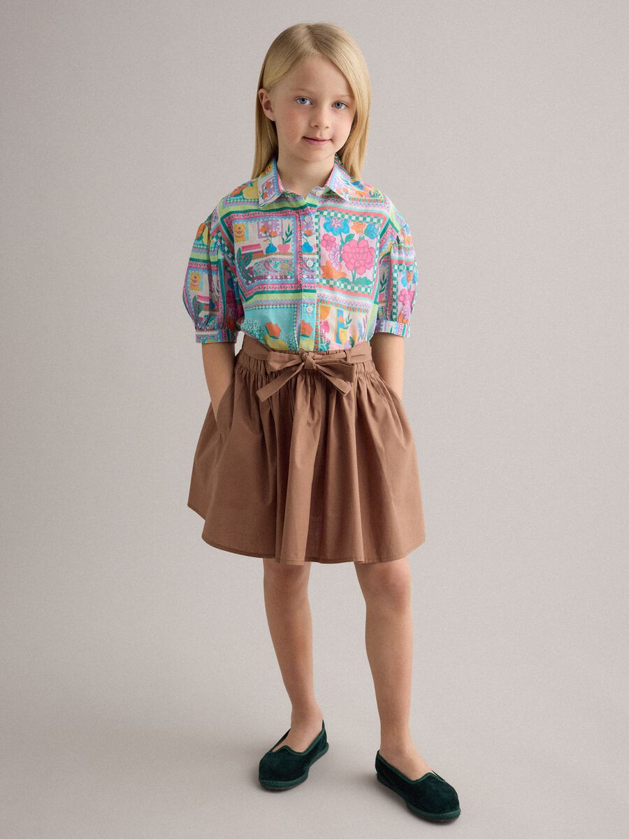 Brown pure cotton girls' skirt regular fit with bow_0