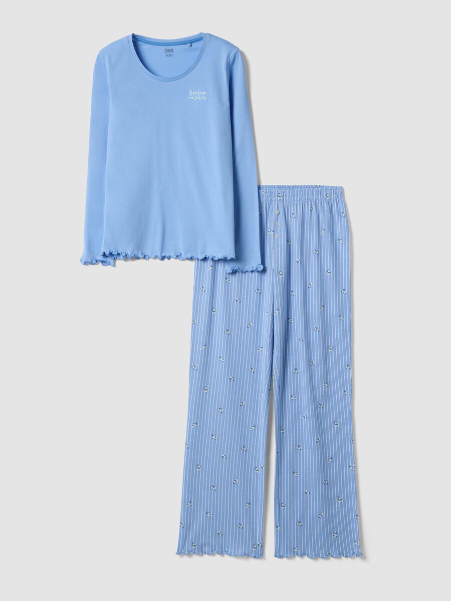 Sky blue pure cotton regular fit pyjamas with ruffles_4