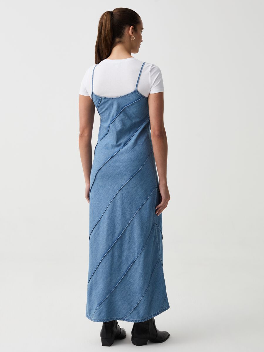 Long denim dress with raised stitching_2