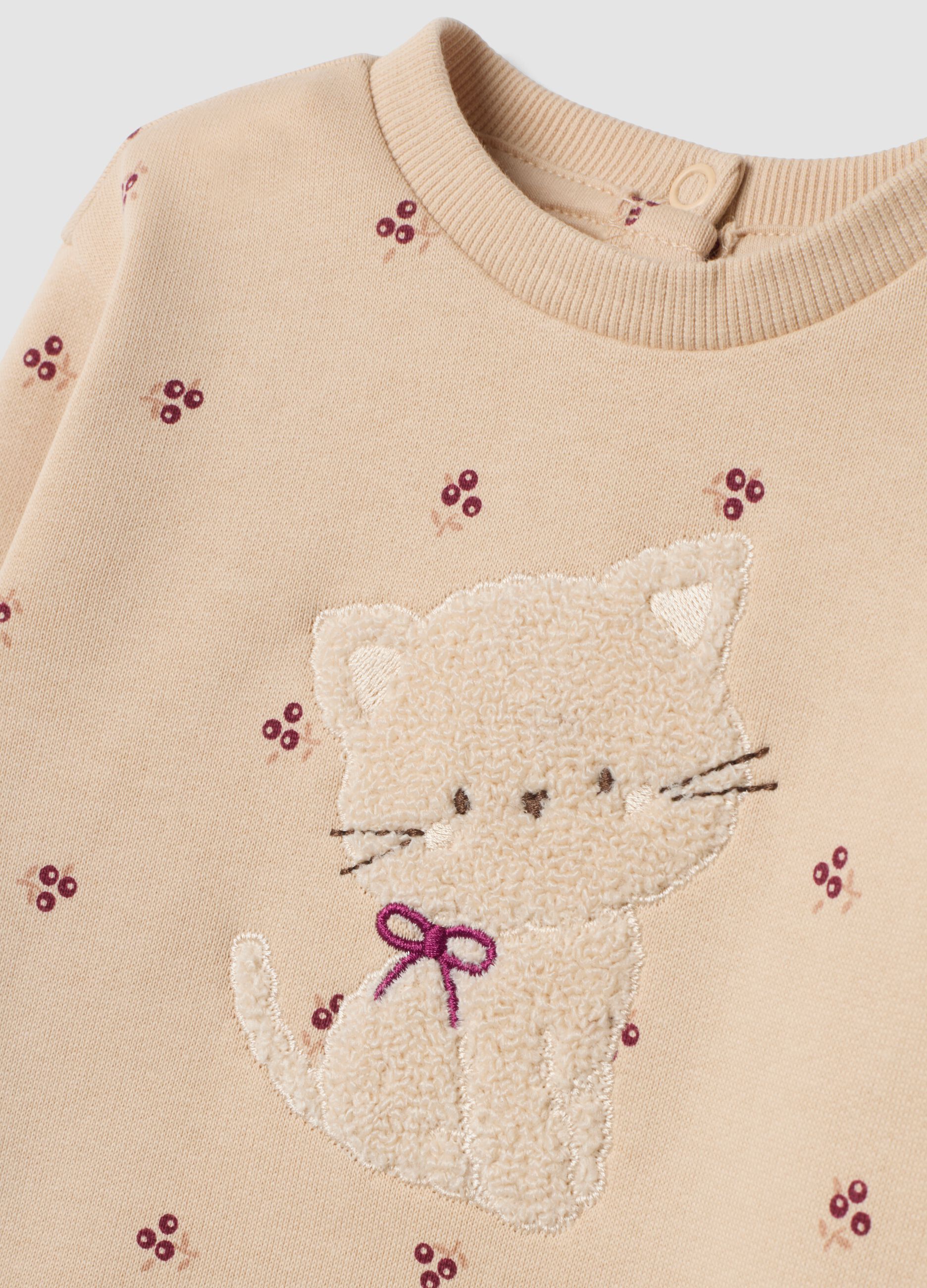 Completo beige in puro cotone con felpa girocollo