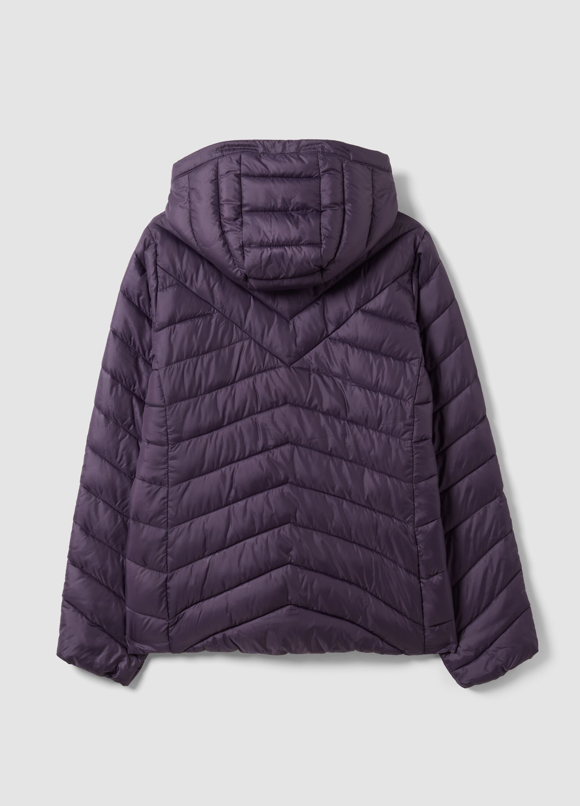 Casaco Ultralight roxo acolchoado com capuz e fecho de correr