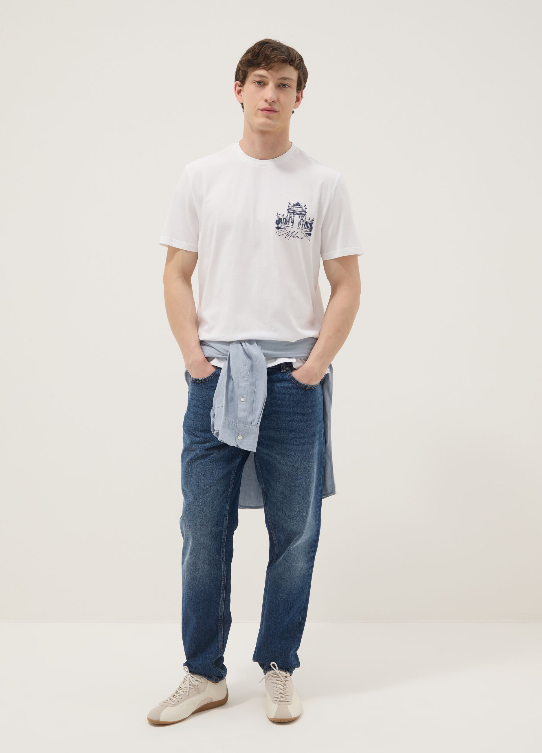 Weisses T-Shirt aus reiner Baumwolle mit Print, Regular Fit