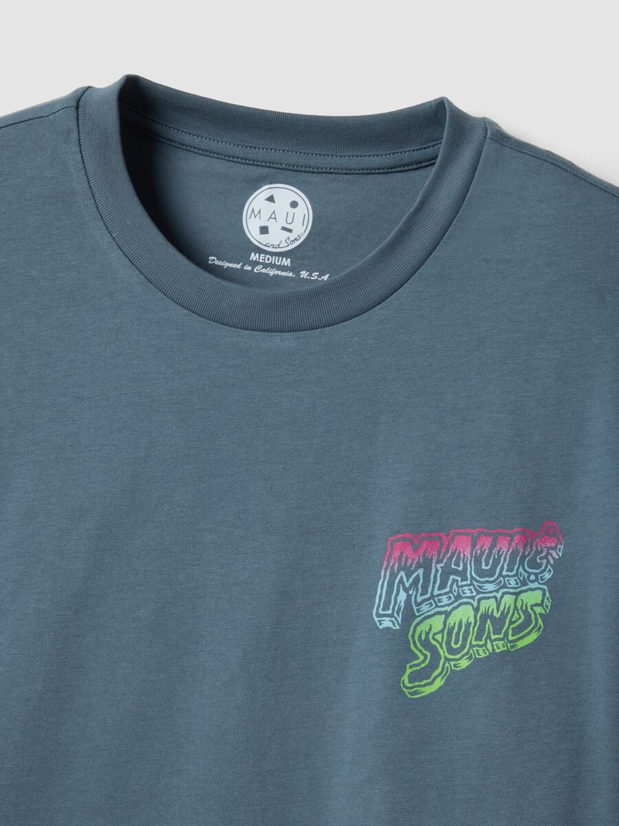 Hellblaues Kurzarm-T-Shirt aus reiner Baumwolle im Relaxed Fit mit Print_5