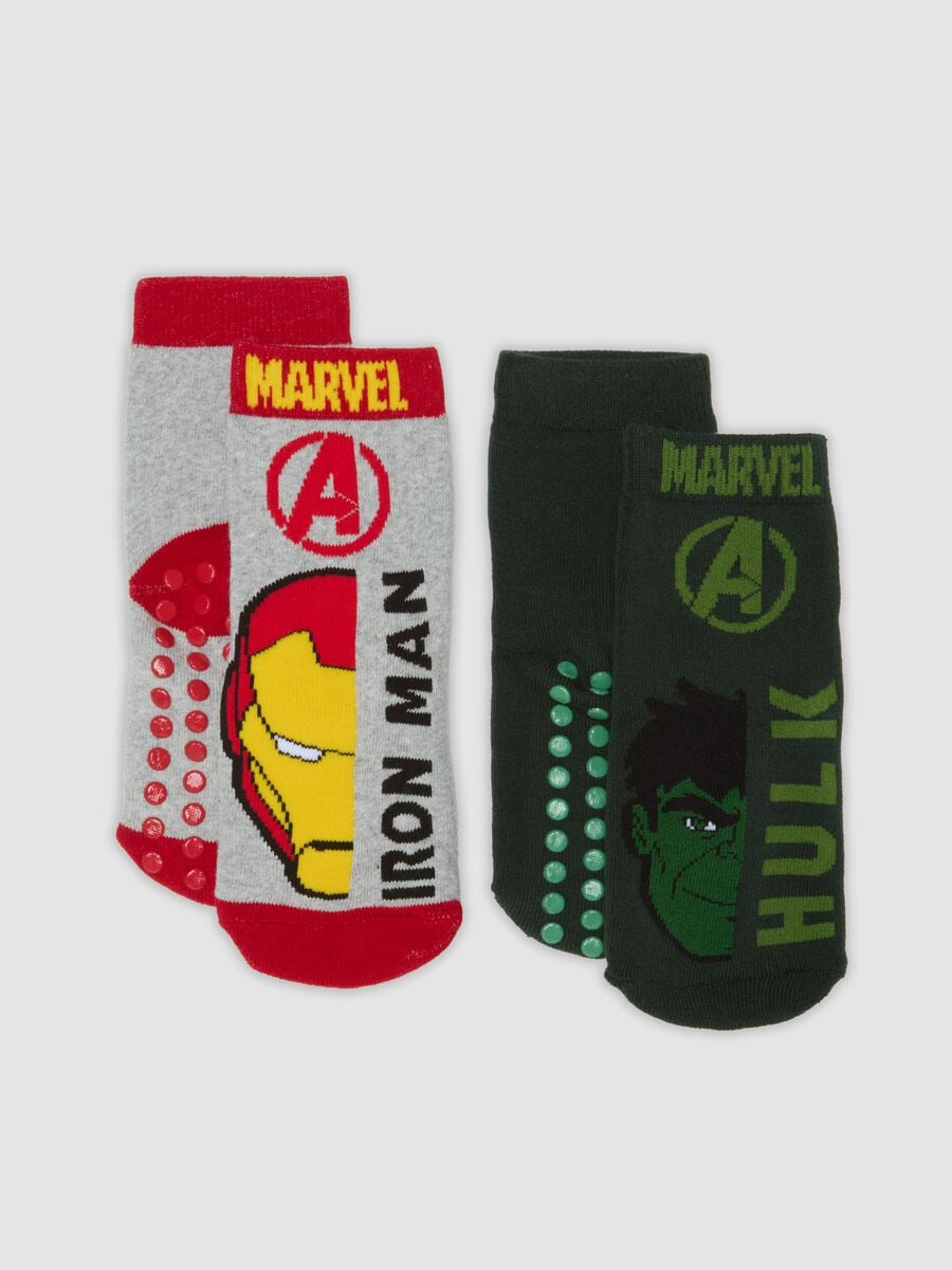 Pack de 2 pares de meias curtas antiderrapantes em algod&atilde;o org&acirc;nico el&aacute;stico com estampado The Avengers_0
