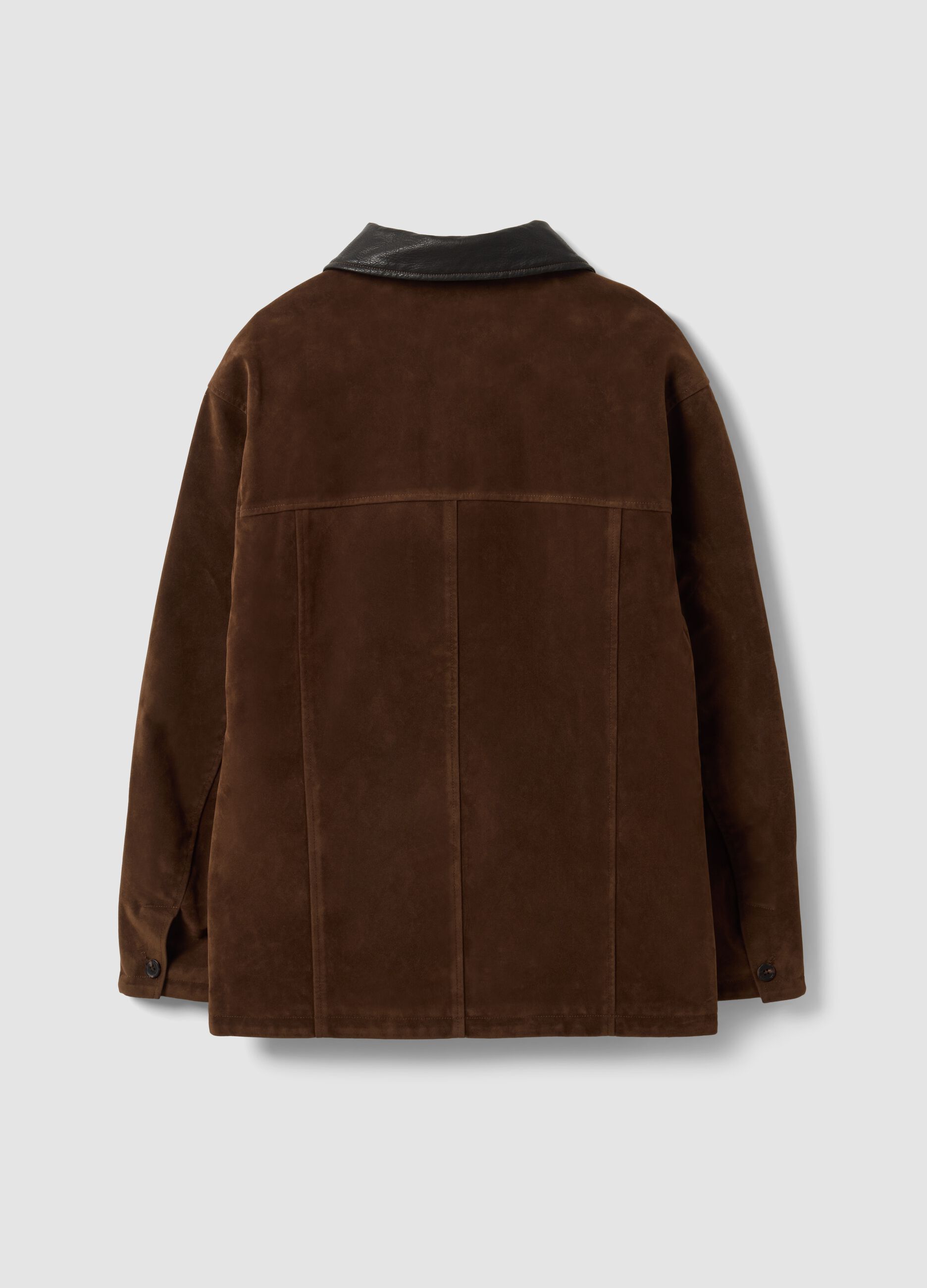 Shacket castanha regular fit com colarinho em contraste