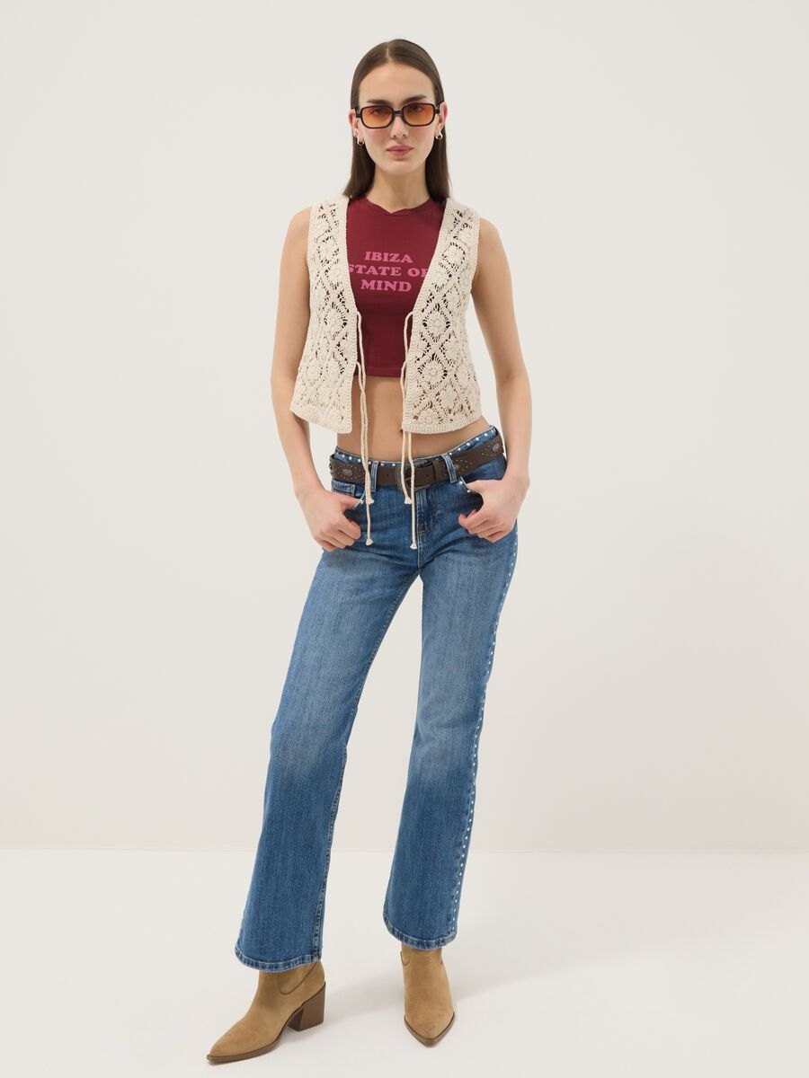 Beige Gilet in Baumwollmischung in Regular Fit mit floralem Strickdesign_2