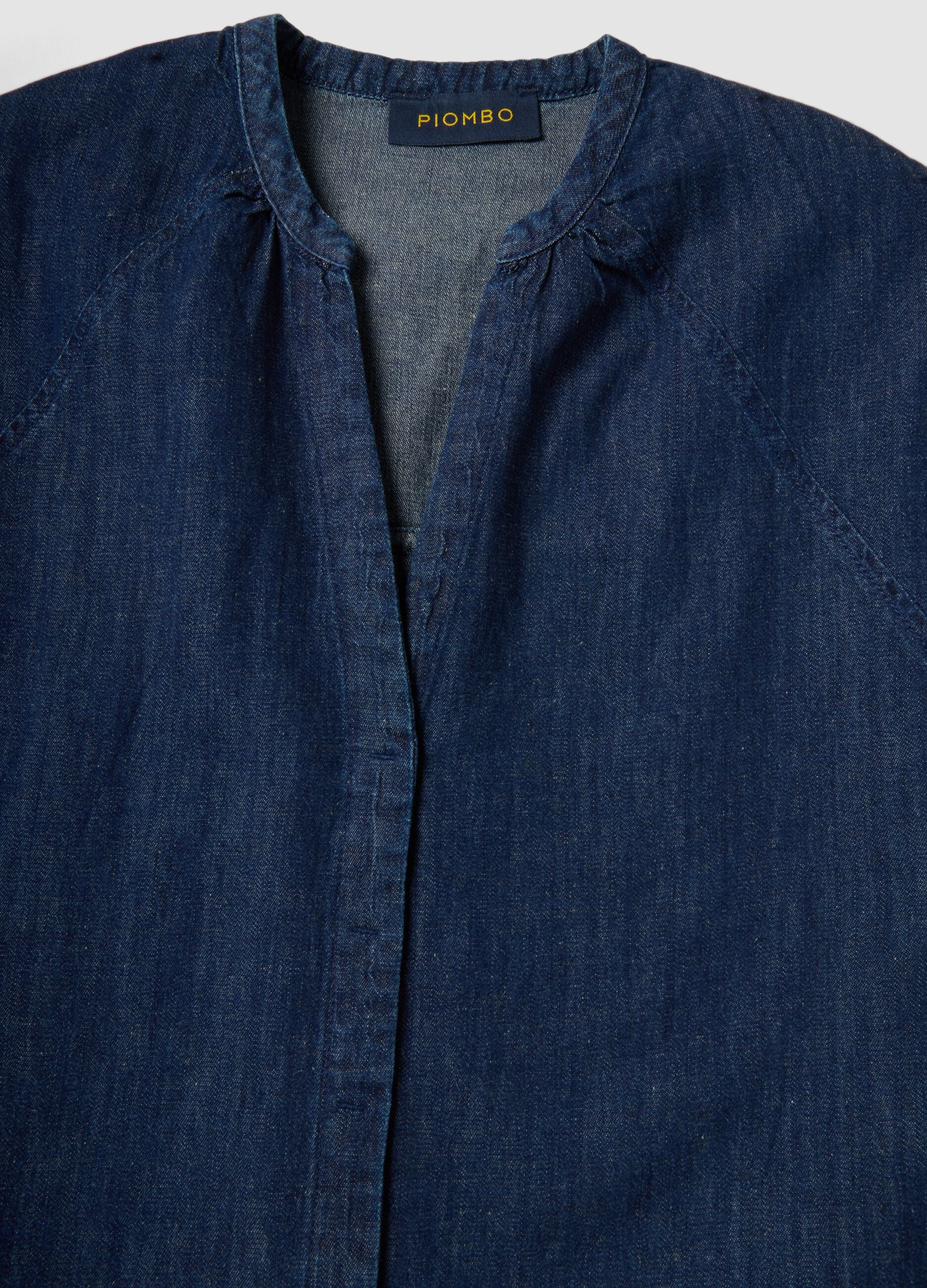 Blaue Denim-Hemdbluse aus Baumwoll-, Leinen- und Viskosemix, Oversize-Fit