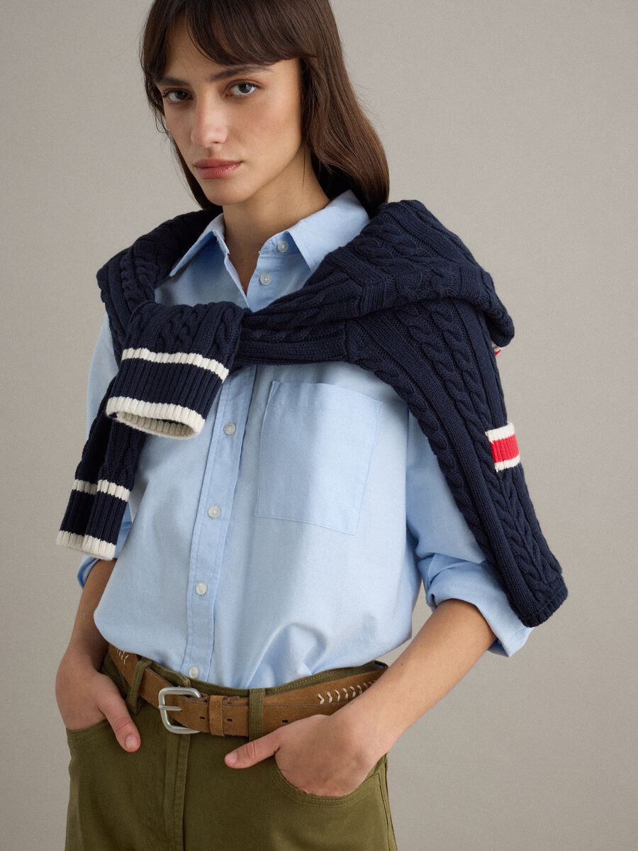 Light blue regular fit pure cotton long-sleeved shirt_0