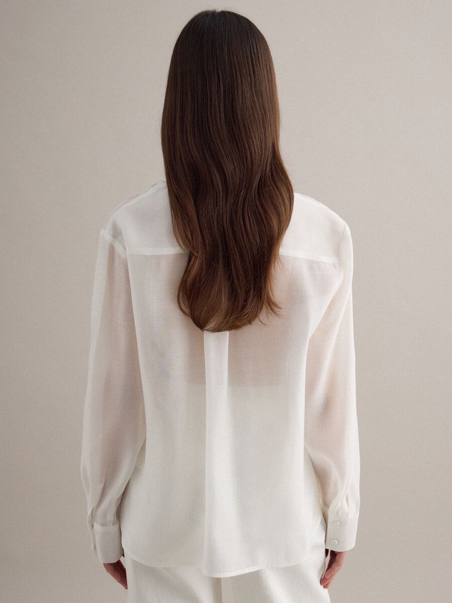 White Oversized Fit Lyocell Blend Shirt_4