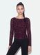 Violettes Stretch-T-Shirt mit beflocktem Blumenmotiv_2