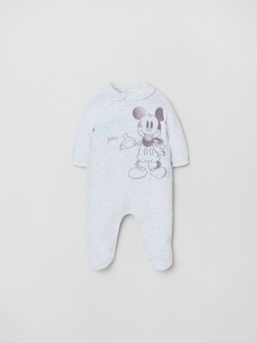 Velour onesie with feet and embroidered Mickey Mouse_0