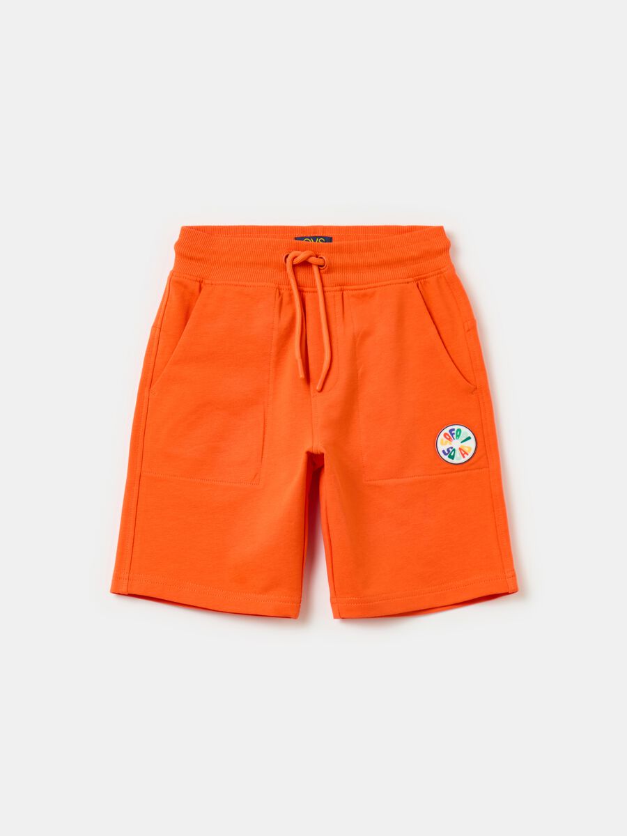Fleece Bermuda shorts with drawstring and pockets_0