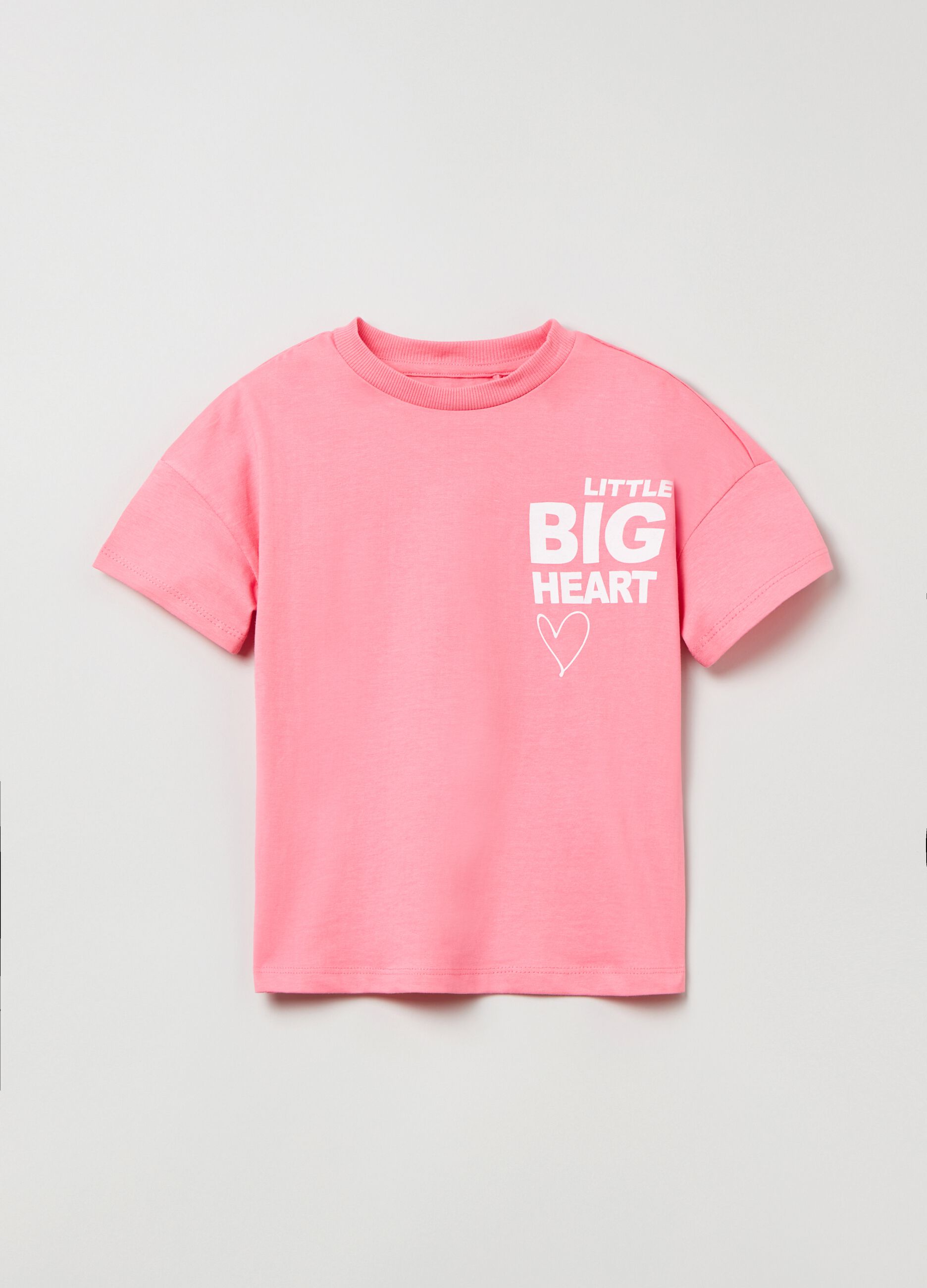 Camiseta de algodón estampado corazón y motivo de texto