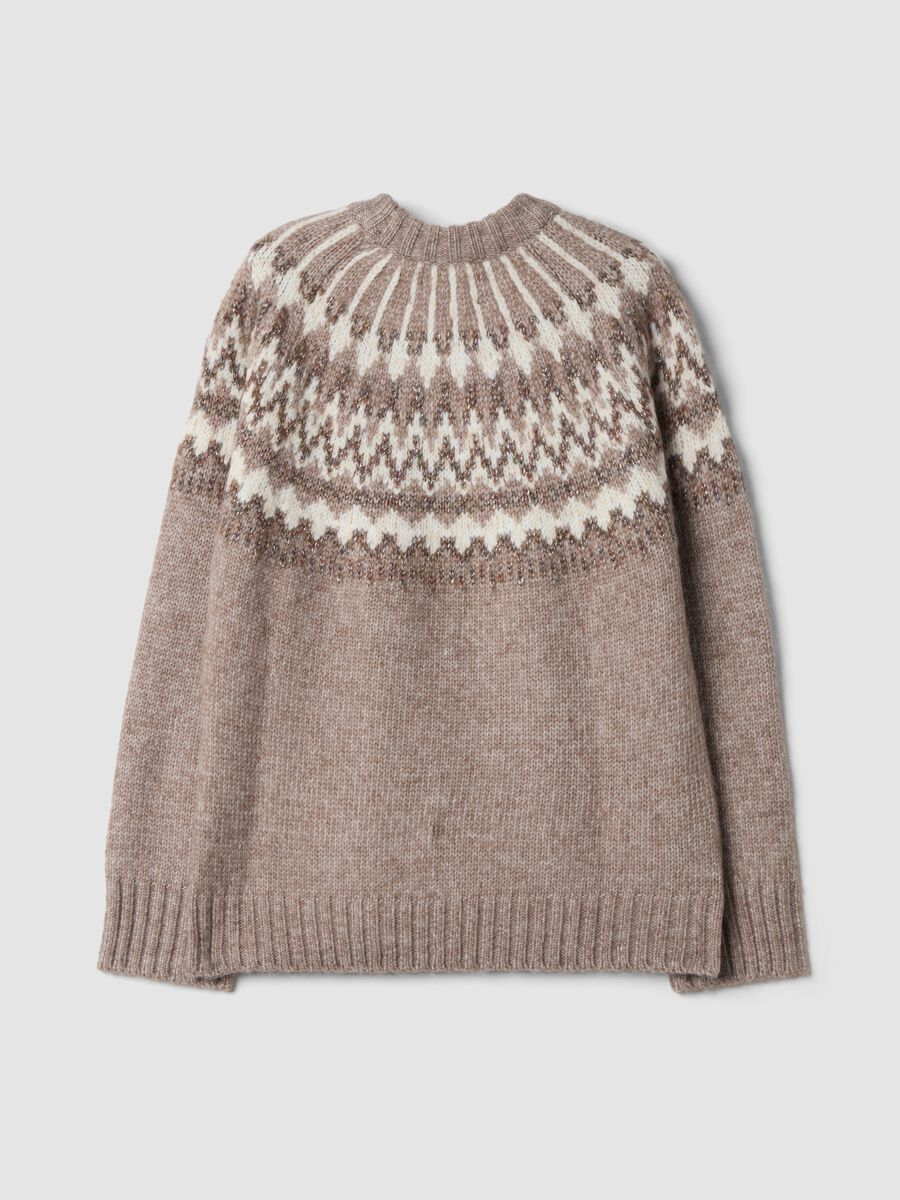 Beige jacquard crew-neck jumper, regular fit_2