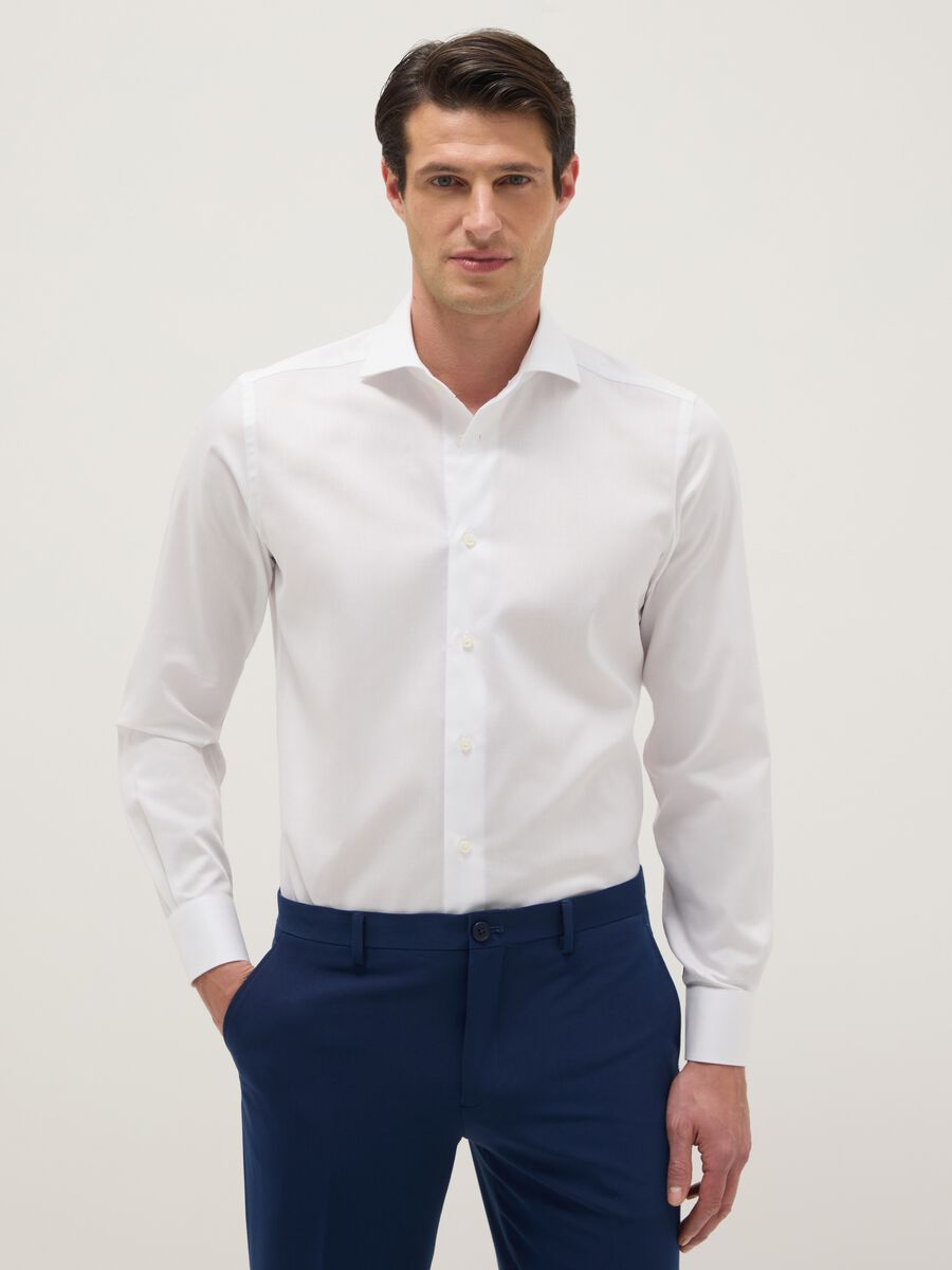 White pure cotton slim fit shirt_0